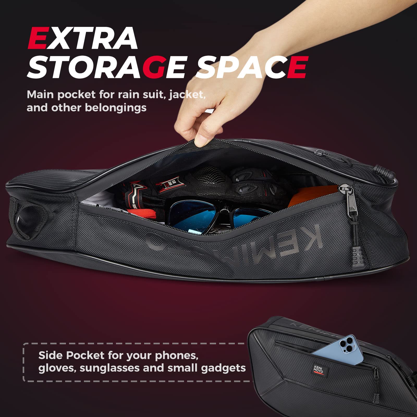 KEMIMOTO Side Storage Bags - Water-Resistant, Anti-Scratch, One Size, Black, Model B1501-00501BK for Polaris Slingshot 2015-2024