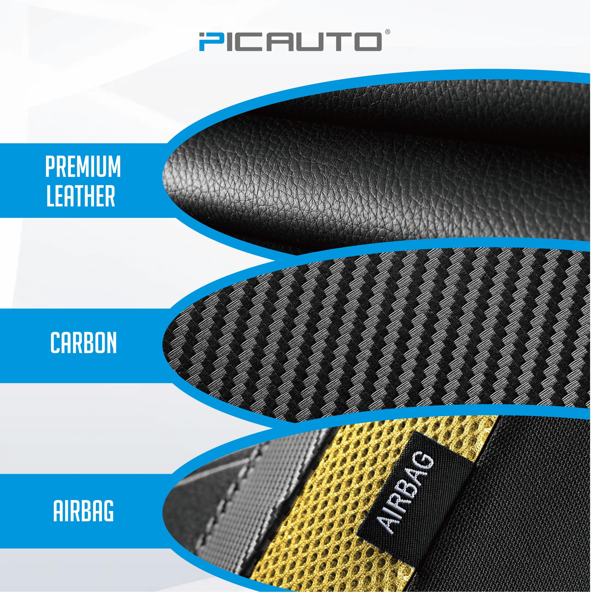 Pic Auto Leather Car Seat Covers, Sports Carbon Fiber & Mesh Design, High-Back Front & Rear Full Set, Waterproof Automotive Seat