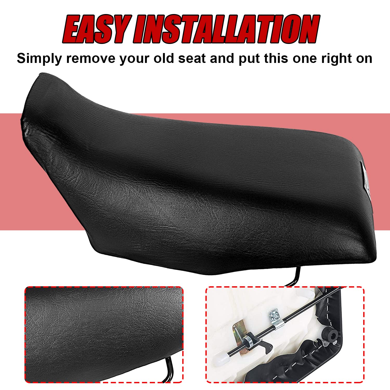 HECASA ATV Complete Seat Set for 1988-2000 Honda TRX300, Large, Black Faux Leather, Model CB-411, Comfy & Sturdy