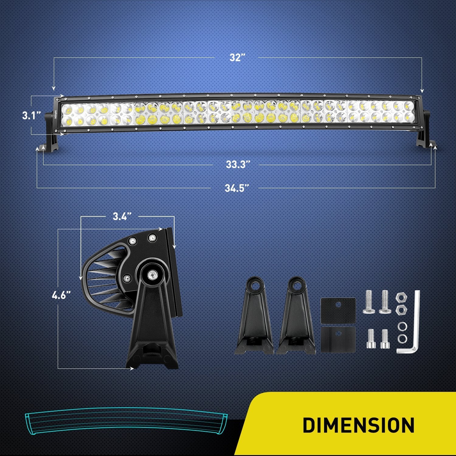 Nilight 32" 180W Curved LED Light Bar - Spot Flood Combo for Off Road, SUV, Jeep - Clear/White, Model 70016C-A