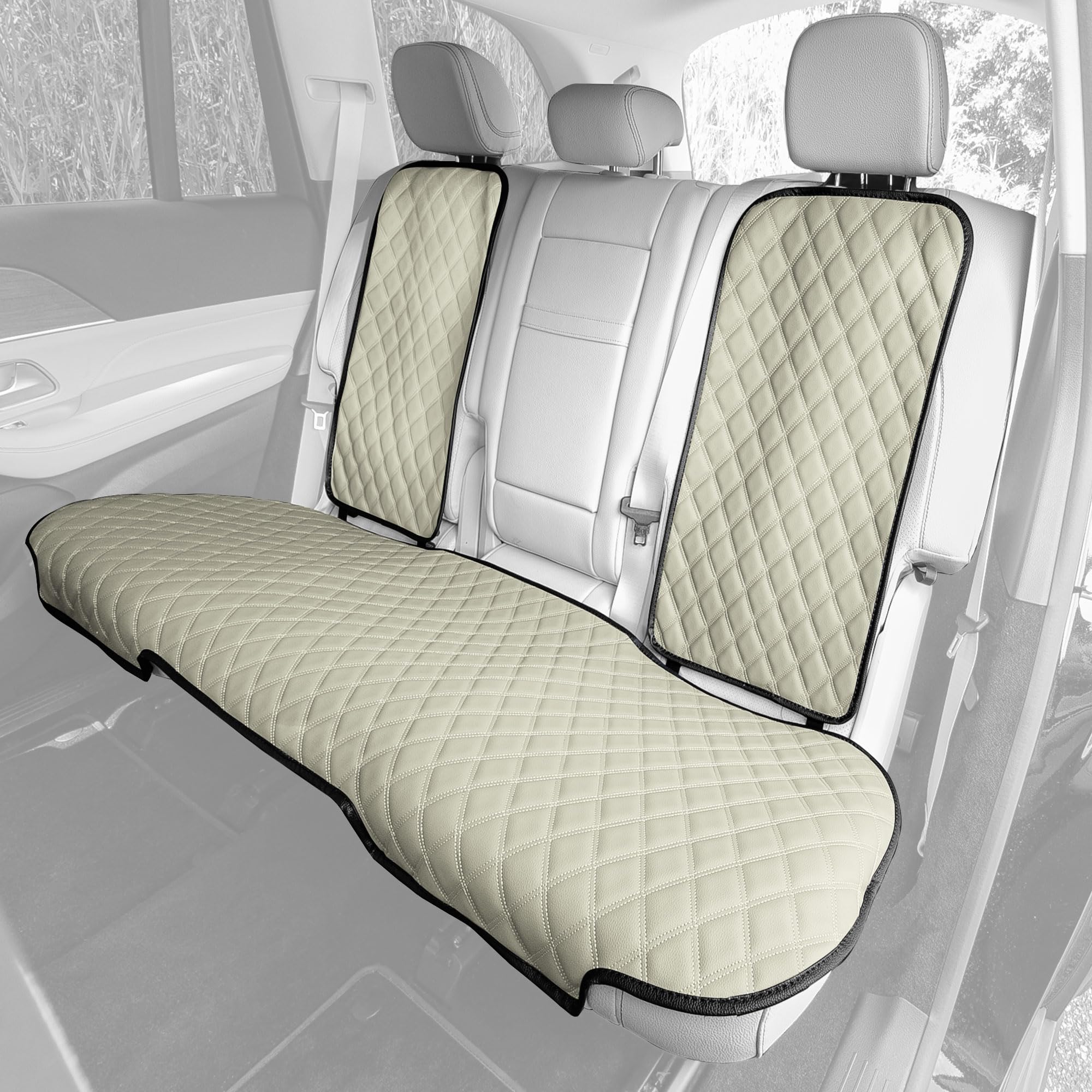 Fh Group Car Seat Cushion Rear Set Beige Faux Leather Automotive Seat Cushions - Universal Fit, Rear Car Seat Cushion, Car Seat