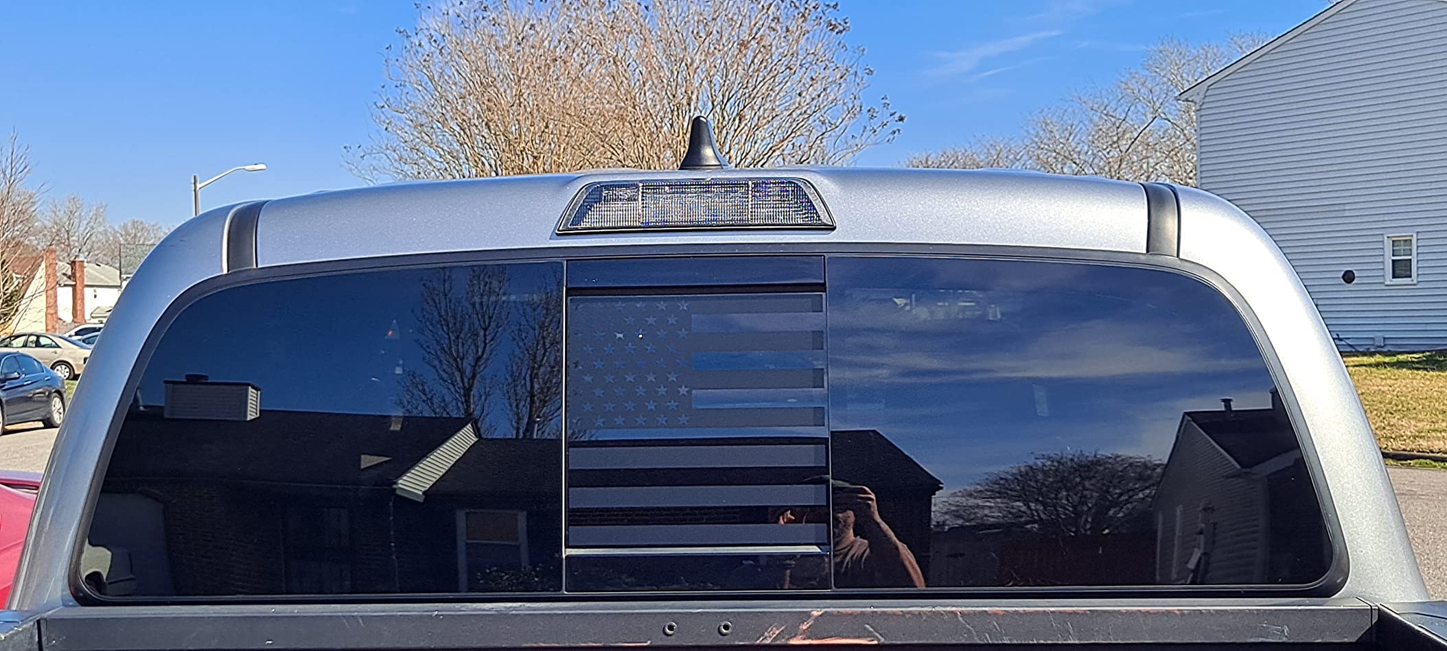 Xinghe For 2016-2023 Toyot@ Tacoma, American Flag Decals For Truck Back Sliding Window, Matte Black Usa Flag Decal For Truck Bac