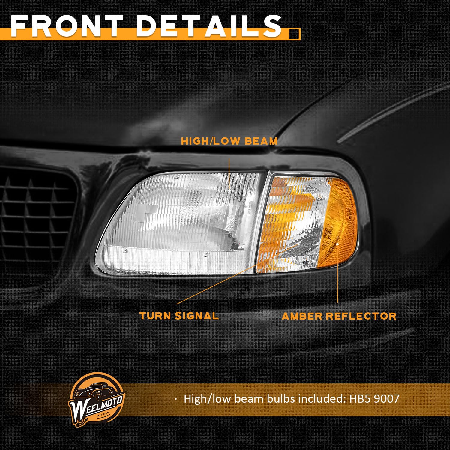 Weelmoto Signal Lights Replacement For 1997-2003 F150 / 1997-2002 Ford Expedition / 1998-1999 F250 Parking Turn Signal Marker Li