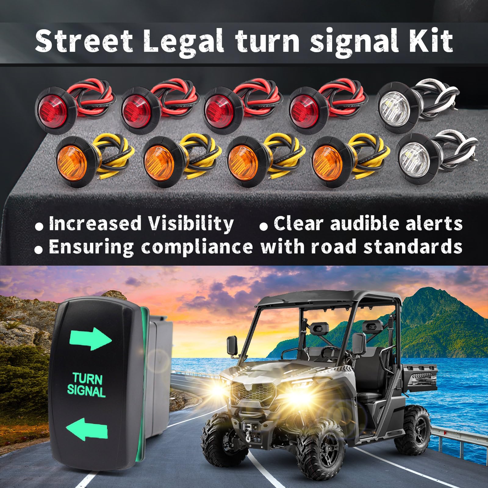 Universal Atv Utv Turn Signal Horn Kit,Street Legal Kit For Utv Rov Atv Golf Sxs Car With Rocker Switch 2 Ports Usb Relay Horn F