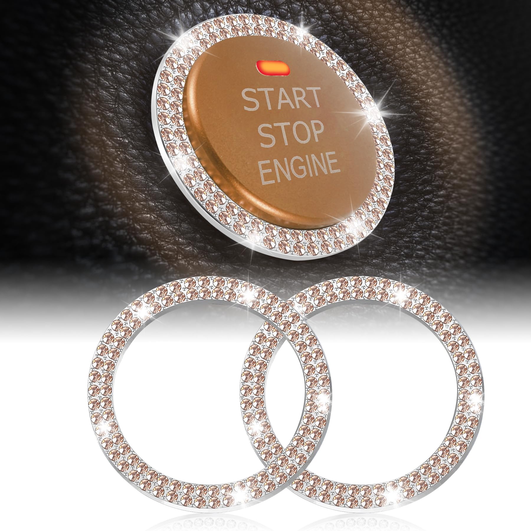 Livtee Car Engine Start Stop Decoration Ring, Crystal Double Rhinestone, Bling Car Interior Accessories For Women, Key Ignition
