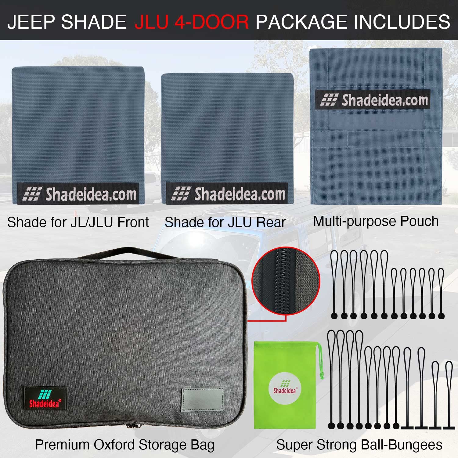 Shadeidea Sun Shade Top for Jeep Wrangler JL Unlimited 2018-2023, 4 Door, Mesh Screen, UV Blocker, Steel Blue, 2 Piece