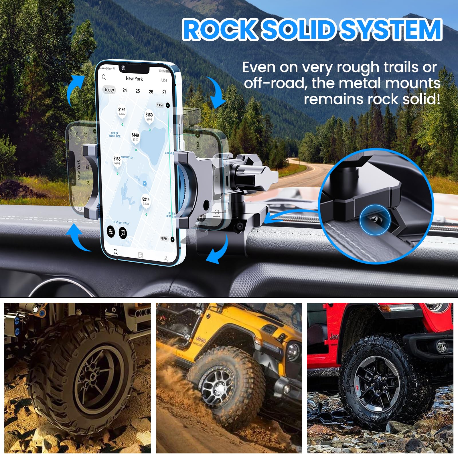 DIAMOOKY Metal Phone Mount for Jeep Wrangler JL/JLU 2018-2023 & Gladiator JT 2020-2023, Driver Side Dashboard Accessory