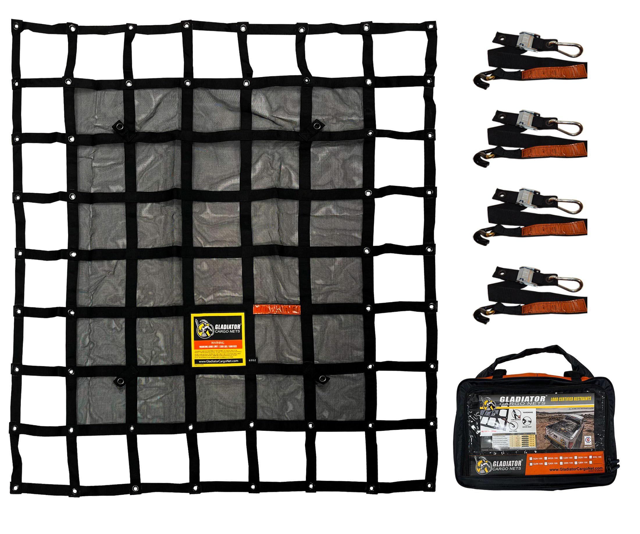 Gladiator Cargo Nets- Heavy Duty Cargo Net -Truck Accesories-Truck Organizer -Bed Cover-Interior- Roof Rack-Trunk Organizer-Cargo Net Offroad-Suv -Rubicon -Camping-(Wll)1,500 Lbs (Grn-100) 4.8' X 5.3'