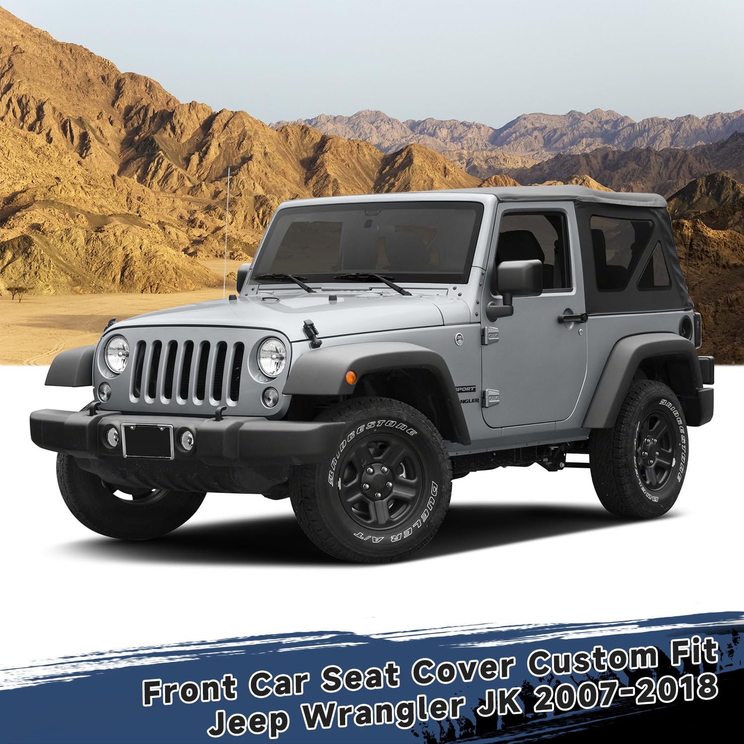 GIANT PANDA Front Car Seat Cover for Jeep Wrangler JK (2007-2018),Leather Bucket Seat Covers Custom Fit Jeep Accessories (Gray)