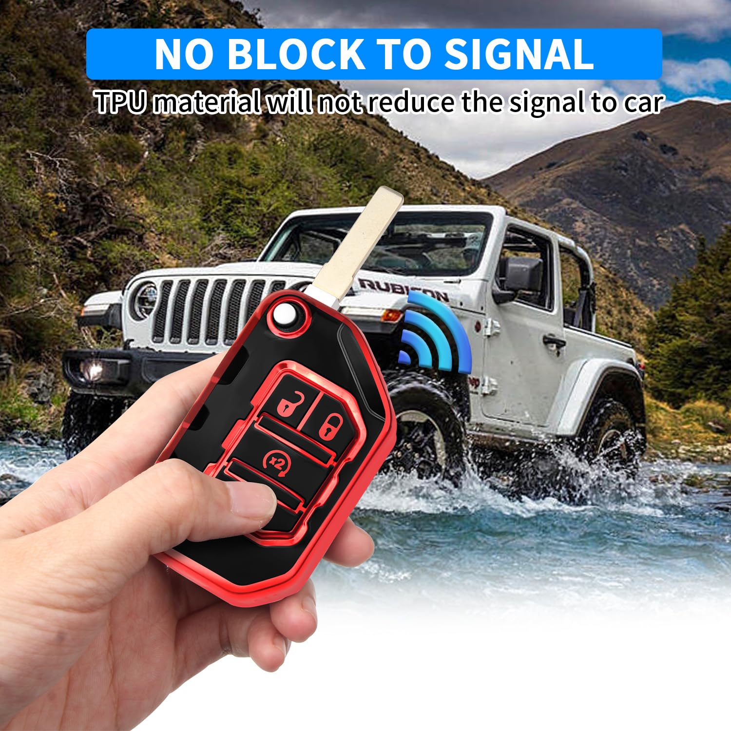 QBUC for Jeep Key Fob Cover with Keychain Compatible with Jeep Wrangler JLU JL Gladiator Rubicon JT Car Flip Key (red)