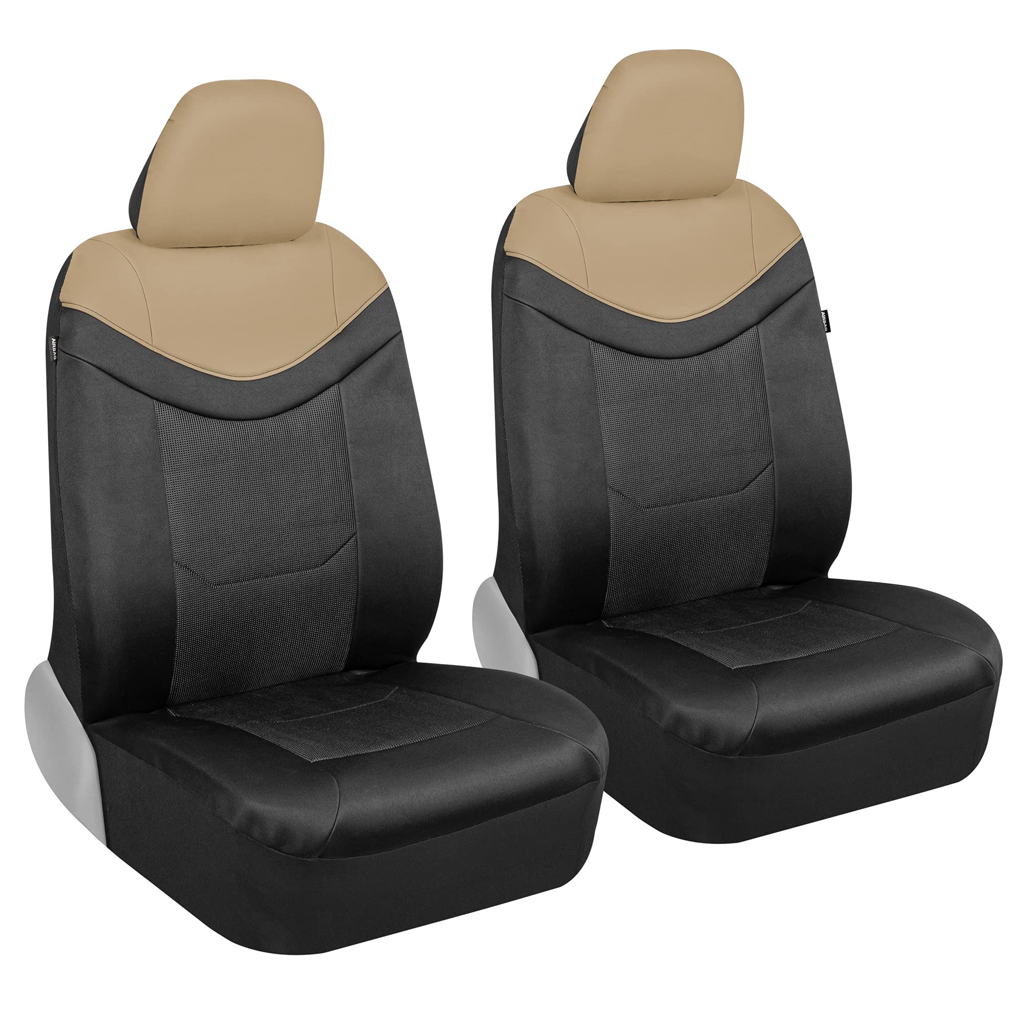 Motor Trend Premium LuxeSport Beige Car Seat Covers for Front Seats, 2 Pack - Automotive Seat Protectors with Comfortable Mesh B