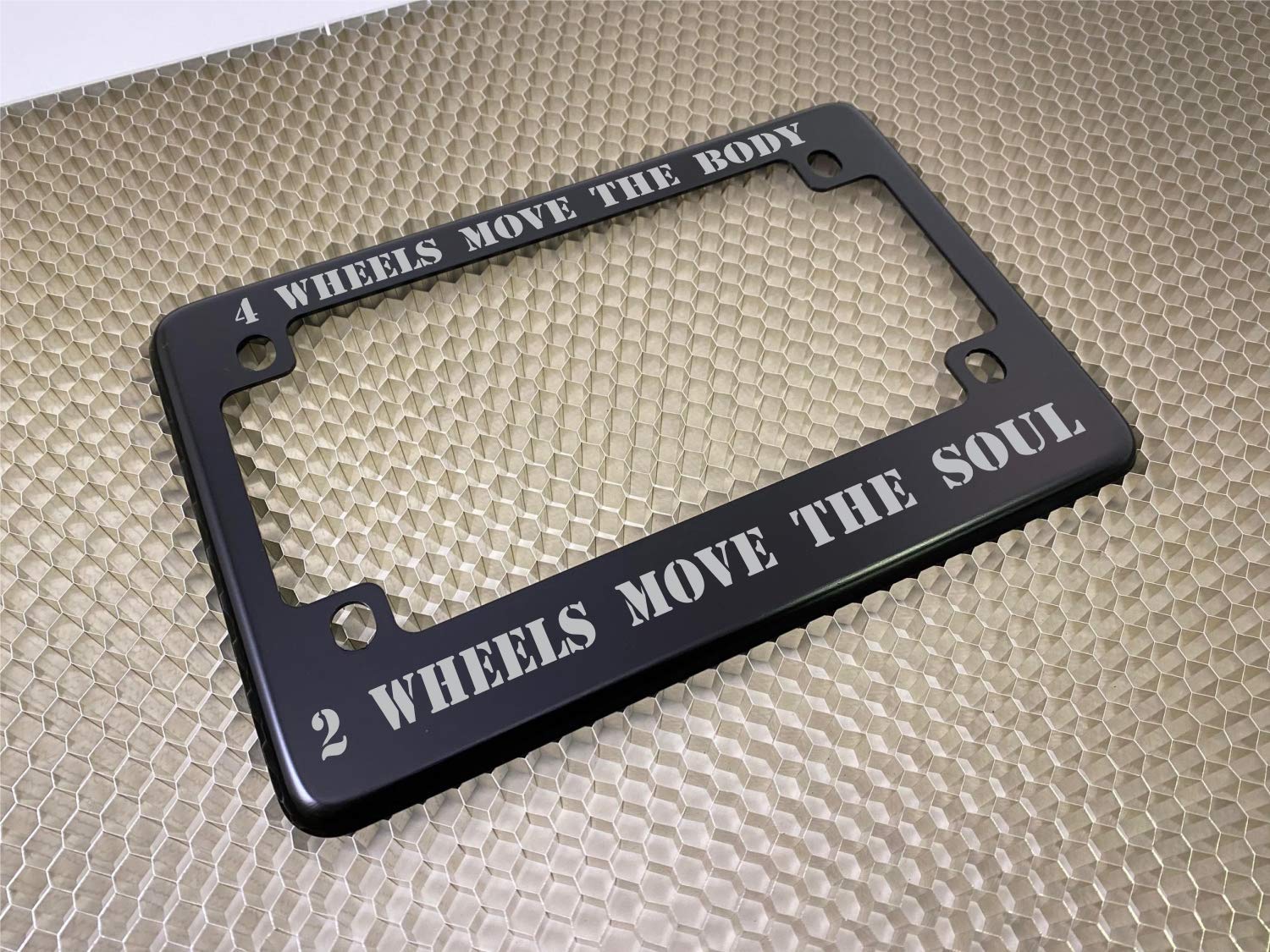 Motorcycle Personalized With Custom Text Design - Anodized Aluminum Laser Etched Standard Size License Plate Frame - Black