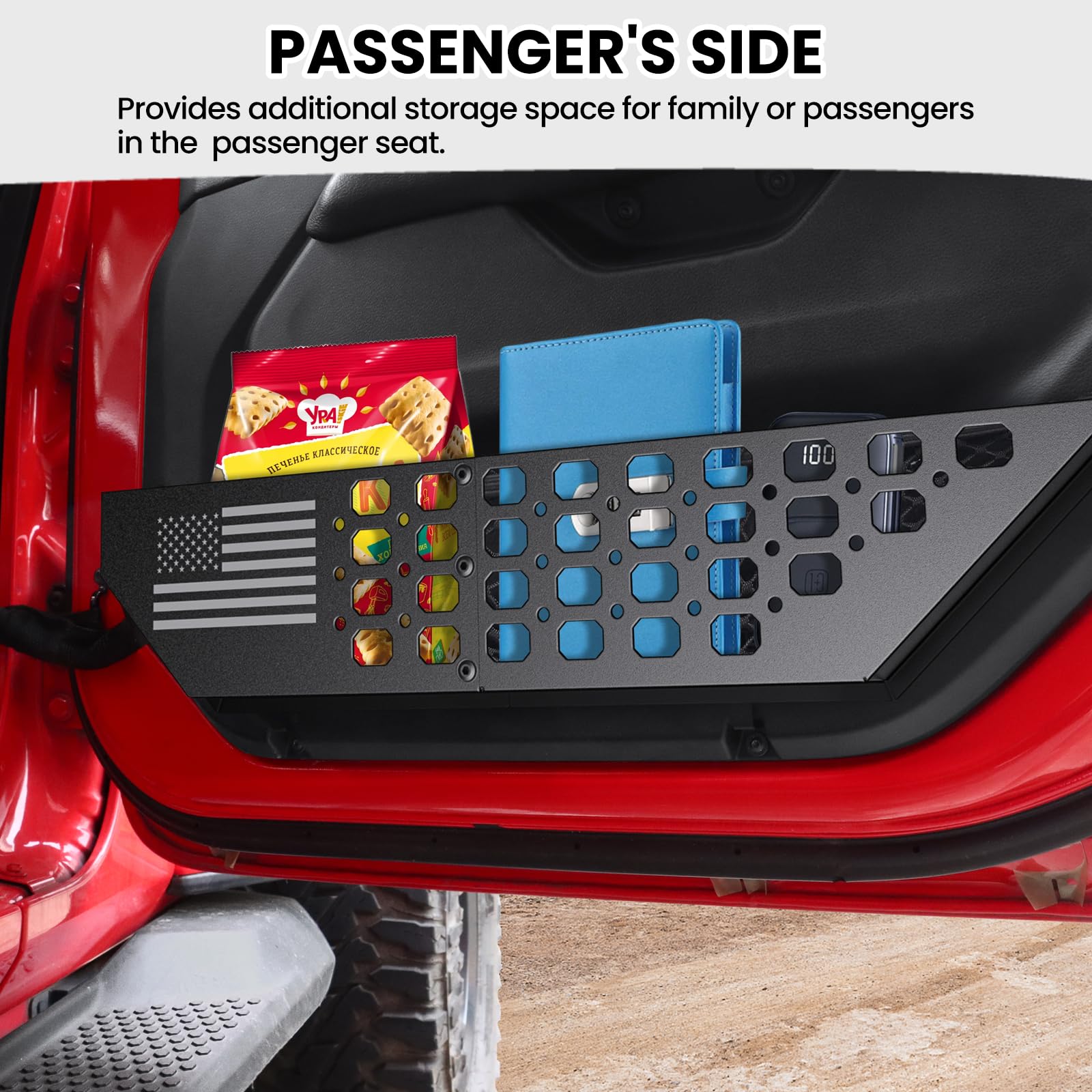DIAMOOKY Metal Door Pocket Storage Box for Jeep Wrangler JL/JT (2018-2026) - Flat Flag, 2PCS, Not for Power Seats