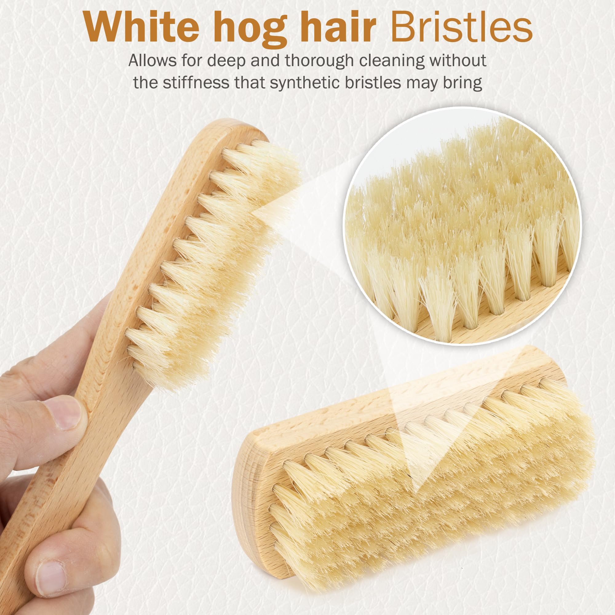 Takavu Leather & Upholstery Cleaning Brush Set, Pure White Boar Hair Bristle, To Clean Car Seats, Leather Sofas, For Alcantara,