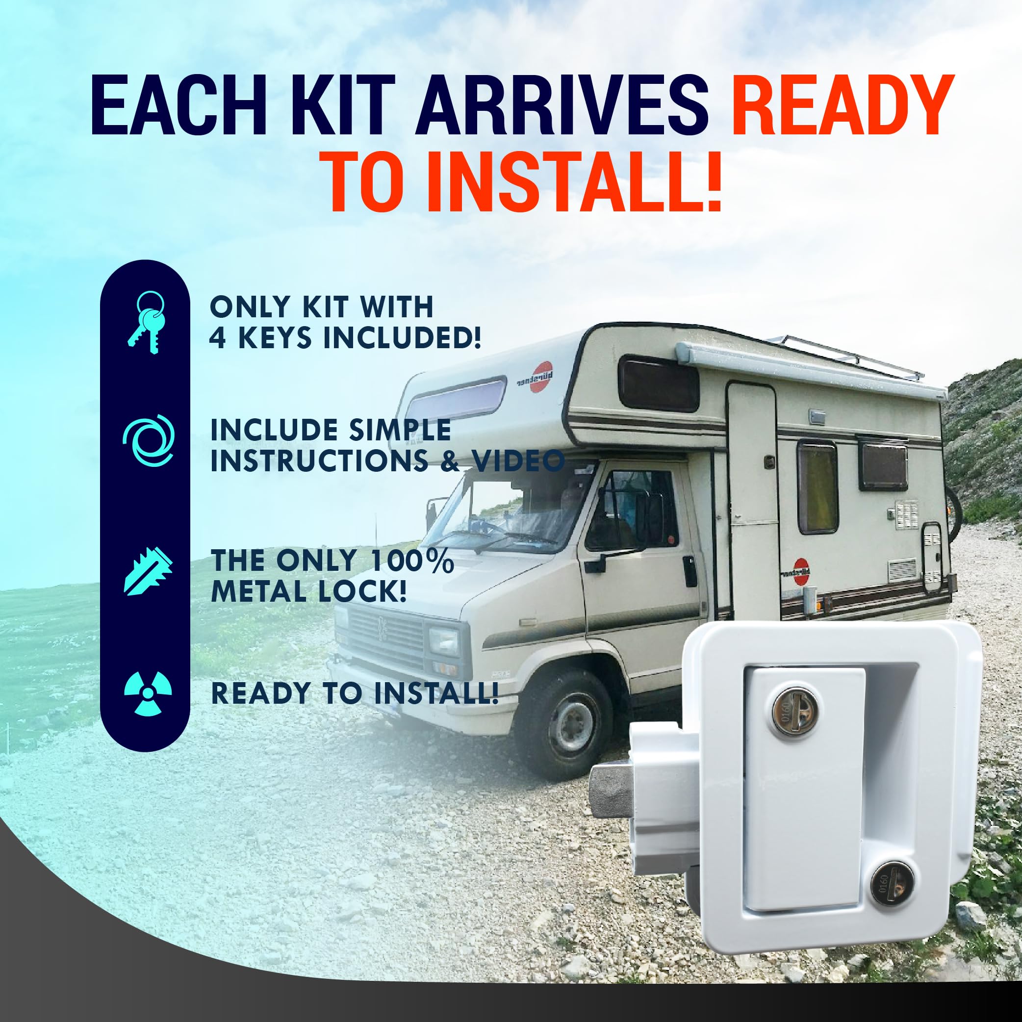 Latch.It White Rv Door Latch | 2 Keyed Alike Rv Door Locks For Travel Trailers | 100% Metal Camper Door Lock W/ 4 Keys | Easy-To