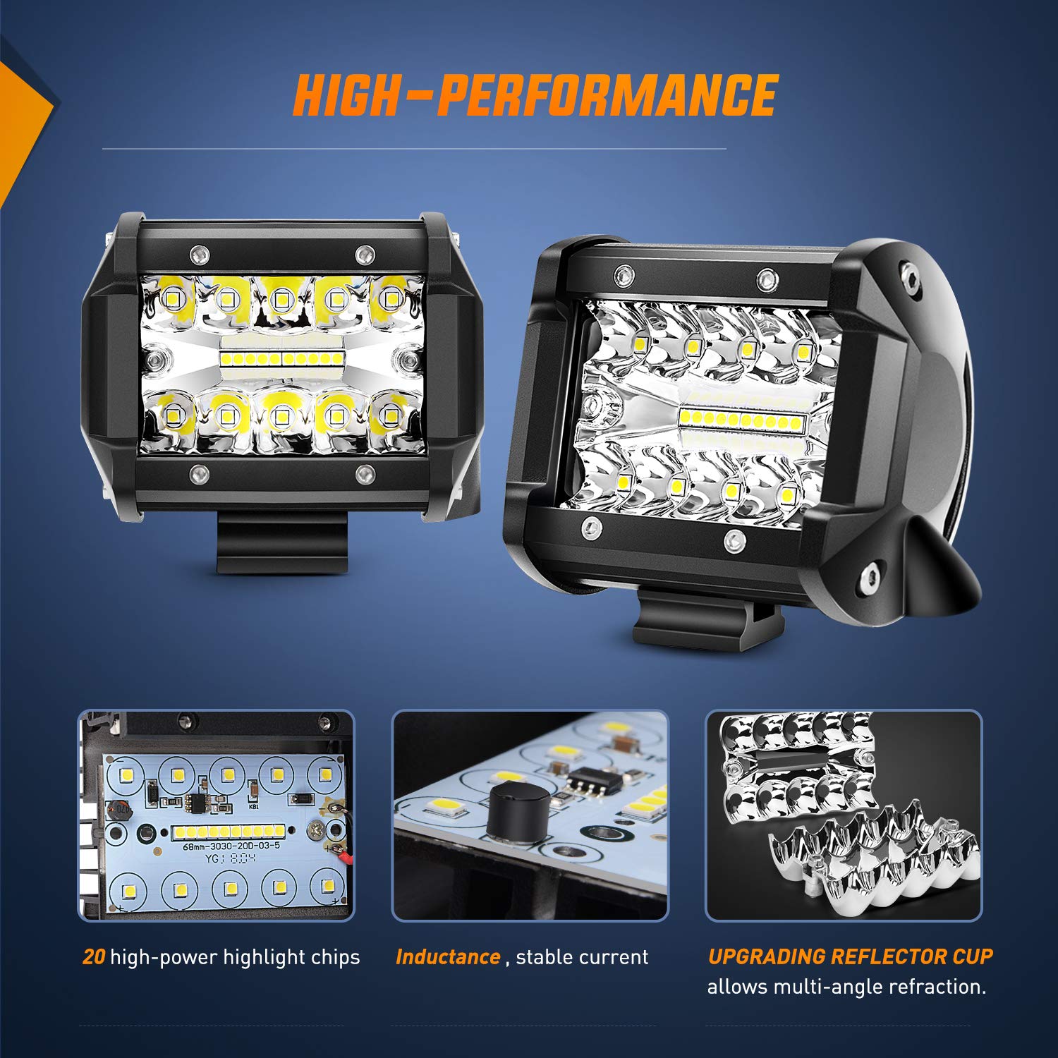 Nilight 42Inch Led Light Bar 2Pcs 4Inch 60W Spot Flood Lights Pods Off Road Drivingwork Lighting With 14Awg Wiring Harness Kit-3
