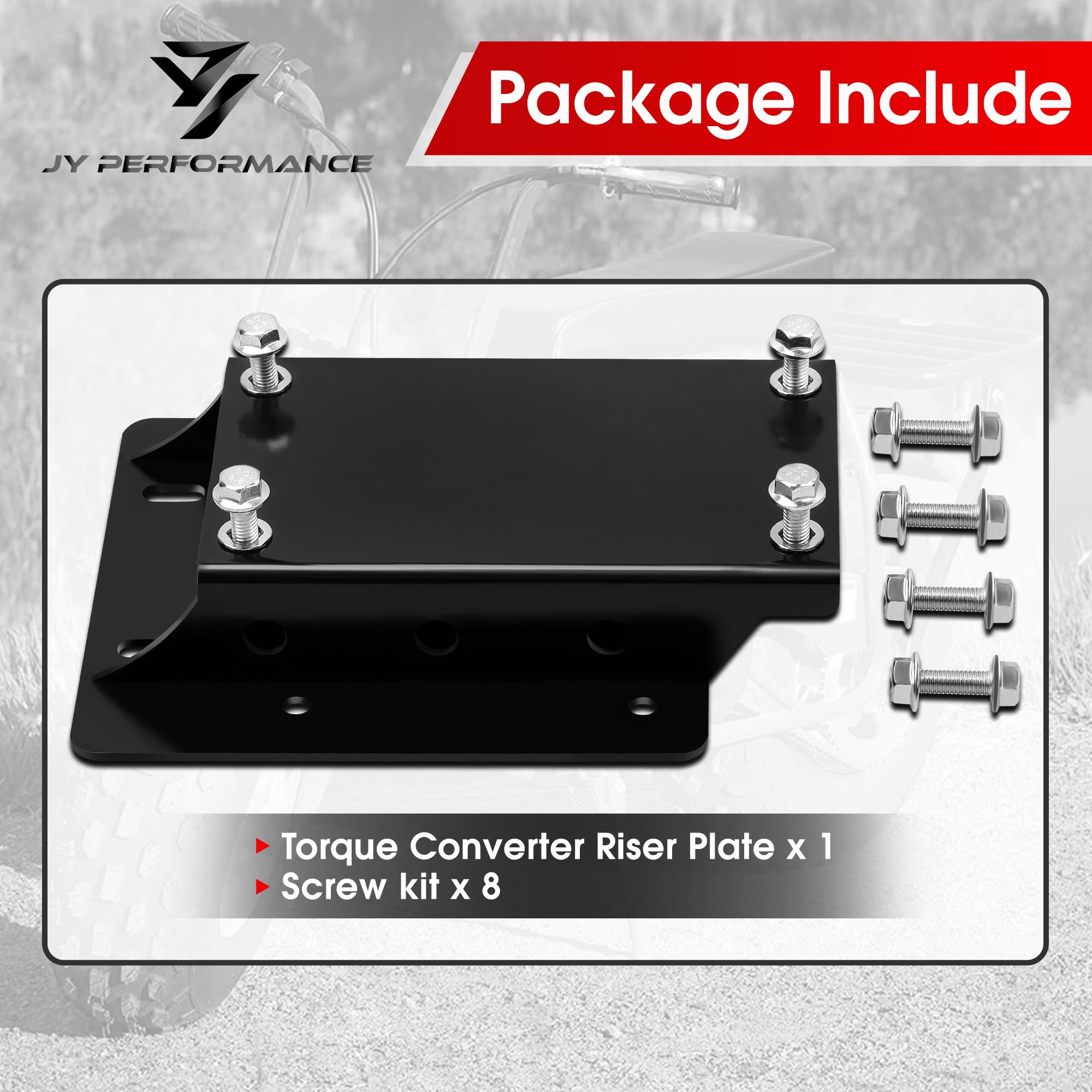 JY PERFORMANCE Torque Converter Motor Riser Plate Mount for Predator 196cc/212cc - Steel, 1.75" Lift, Black, Model DAC862