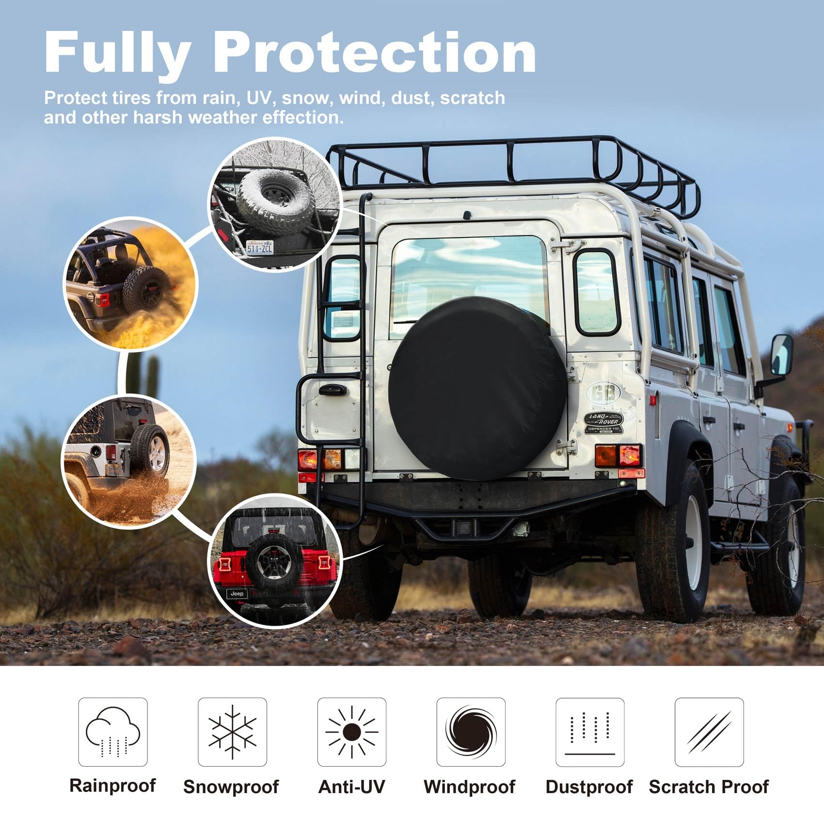 Explore Land 20-21.75 Inch Spare Tire Cover Fit Trailer, Rv, Suv, Truck, Tough Tire Wheel Soft Cover, Black