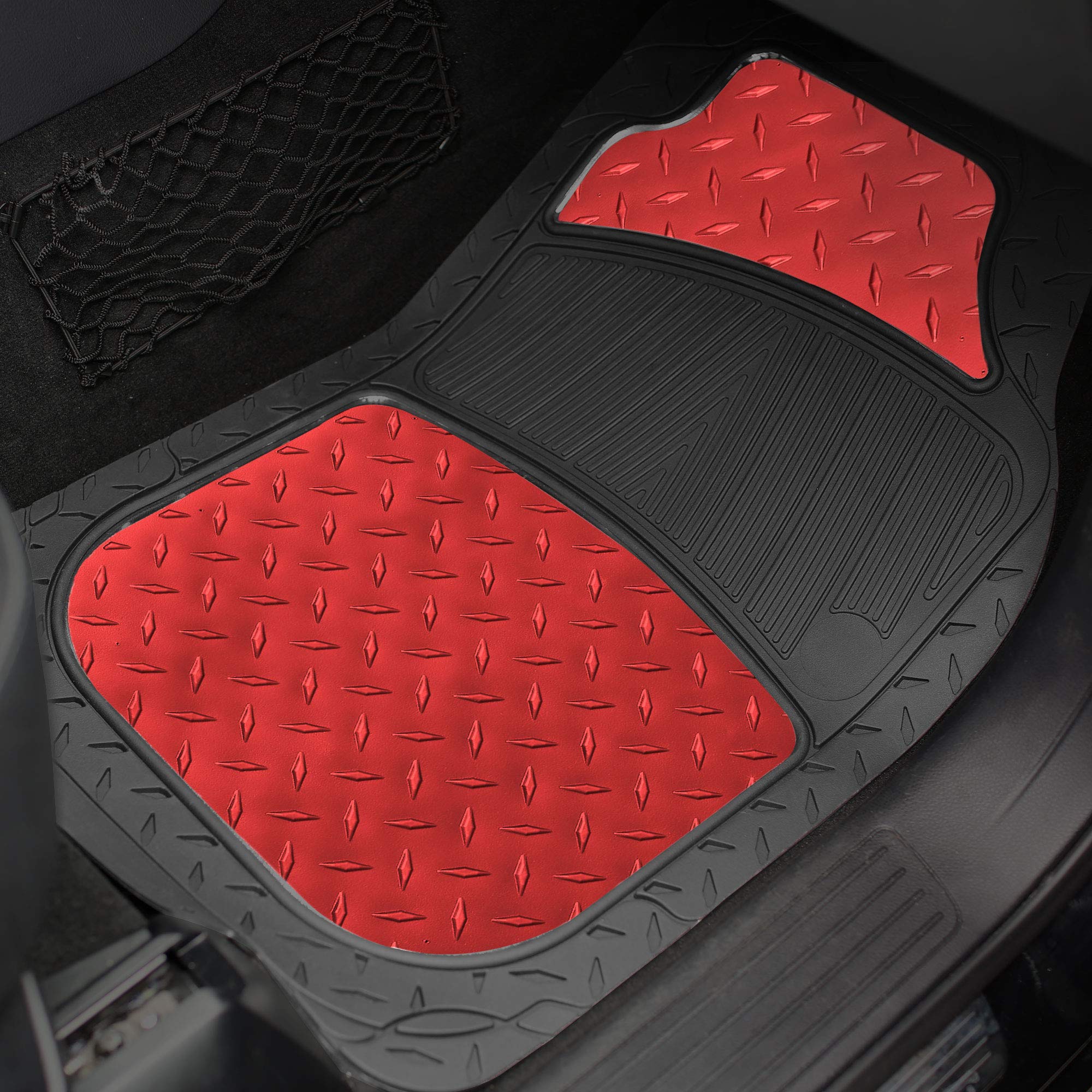 FH Group Automotive Floor Mats - Heavy-Duty Metallic Rubber Floor Mats for Cars, Universal Fit Full Set, Climaproof & Trimmable