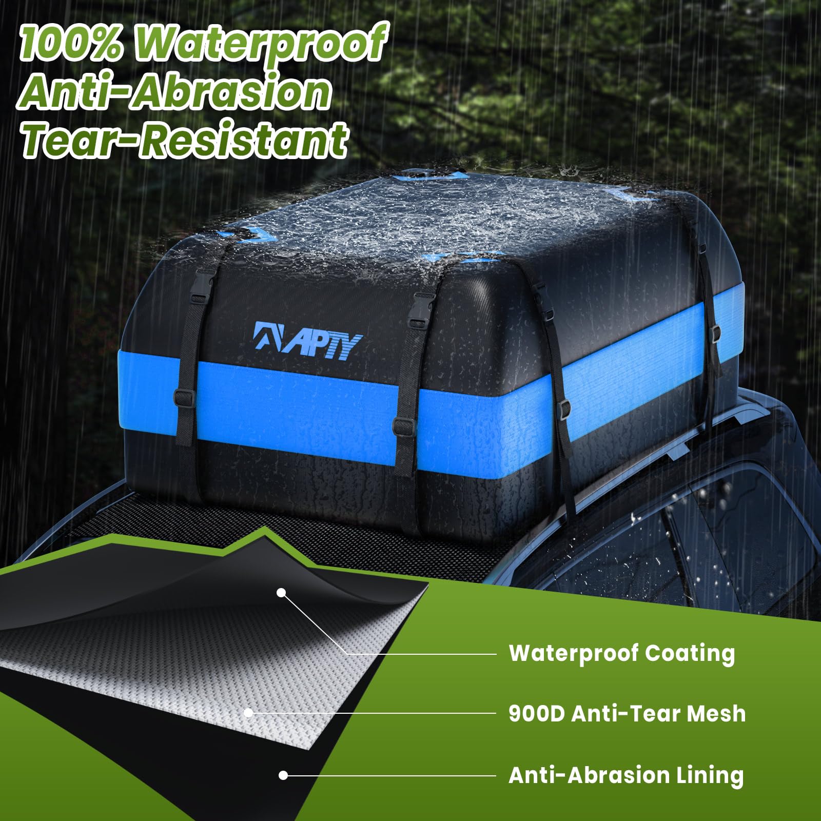 APTY Rooftop Cargo Carrier Bag, 16 Cubic Feet, Waterproof PVC, Model SMA-B16-L, for All Vehicles, Includes Anti-Slip Mat & Lock
