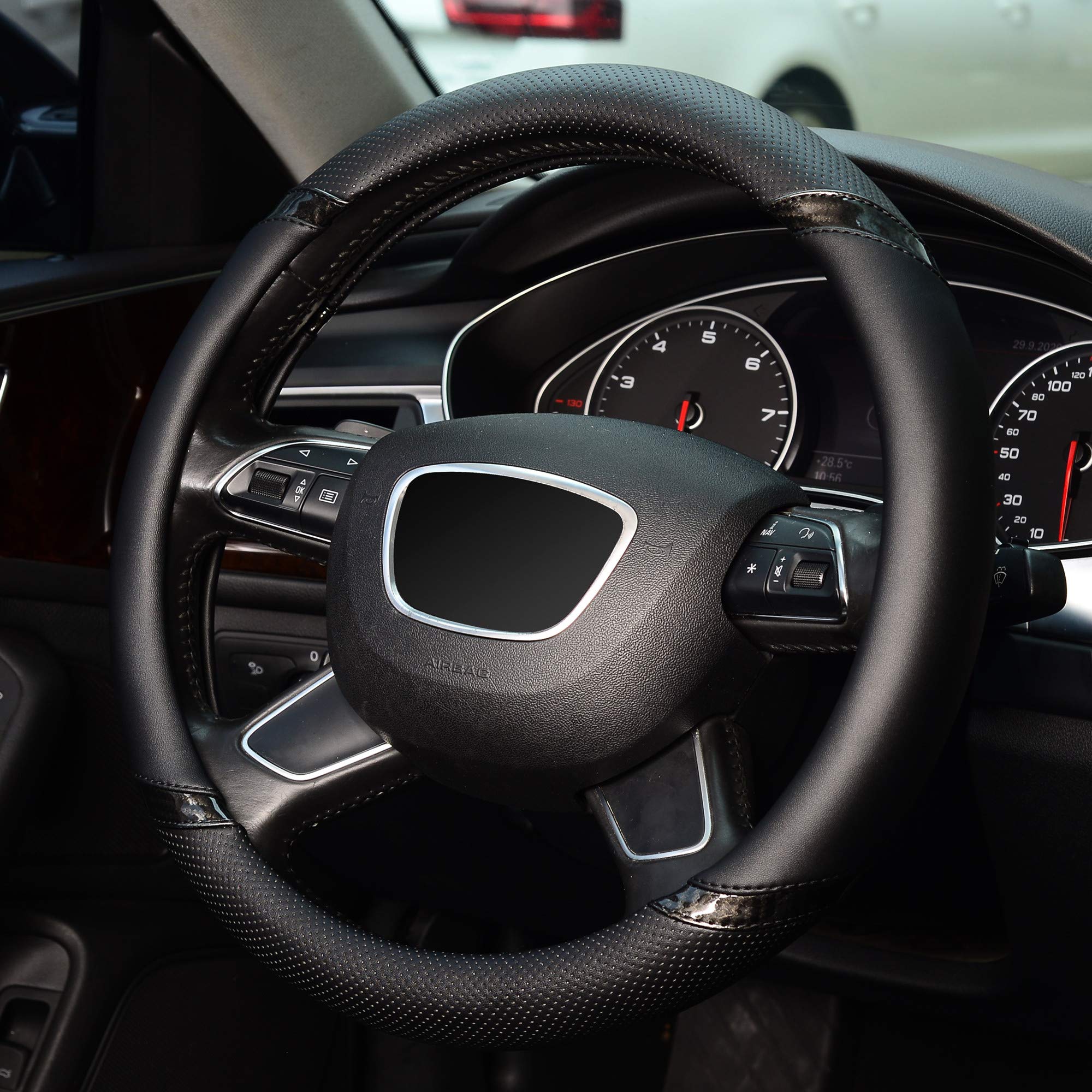 Kafeek Steering Wheel Cover, Universal 15 Inch, Microfiber Leather, Anti-Slip, Odorless,Black