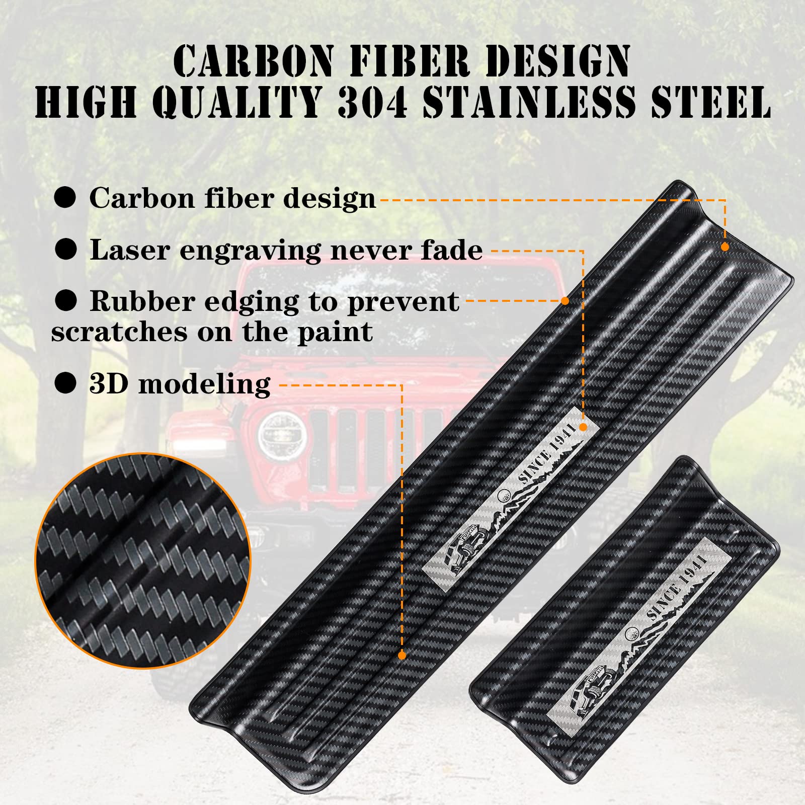 Rowa Door Sill Guards For Jeep 2018-2025 Wrangler Jl Jlu & 2020-2025 Gladiator Jt, Carbon Fiber Pattern 304 Stainless Steel Door