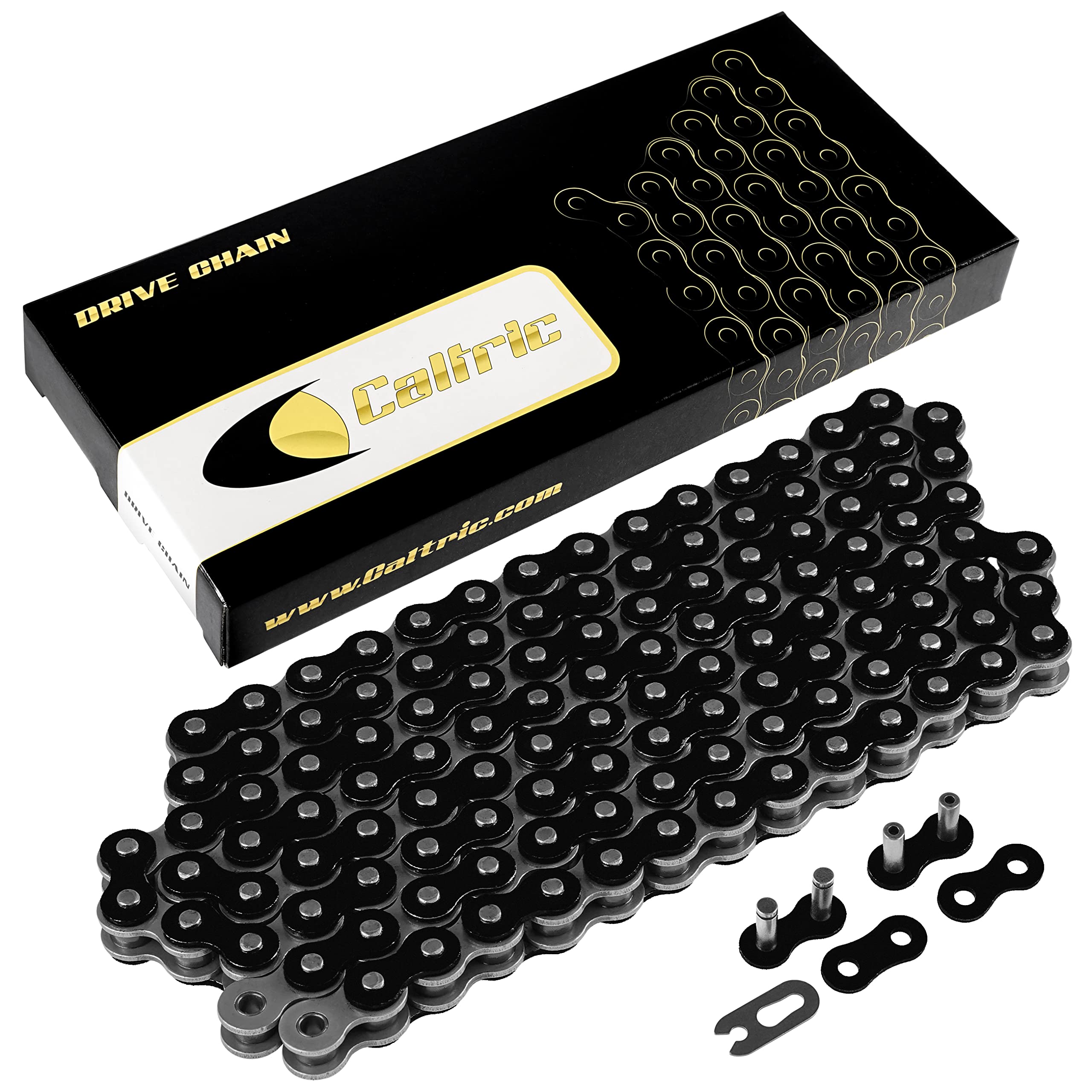 Caltric Black 525-Pitch 120-Links Non-Oring Drive Chain Compatible with ATV/UTV/Quad/Side X Side/Motorcycle/Dirtbike/with Rivet 
