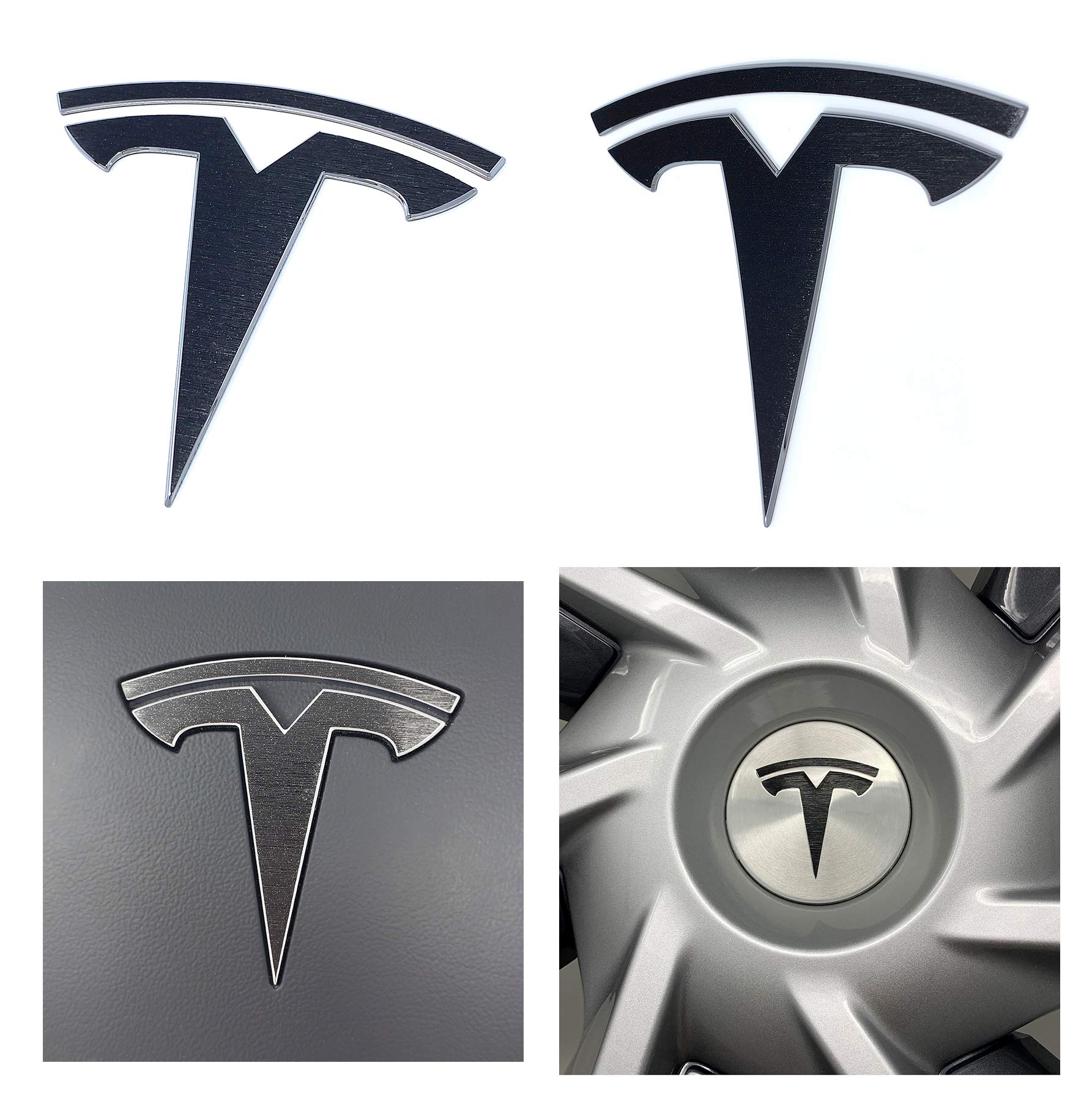 Logo Decal Wrap For Tesla Model Y, 11-Pc Set (Brushed Black)