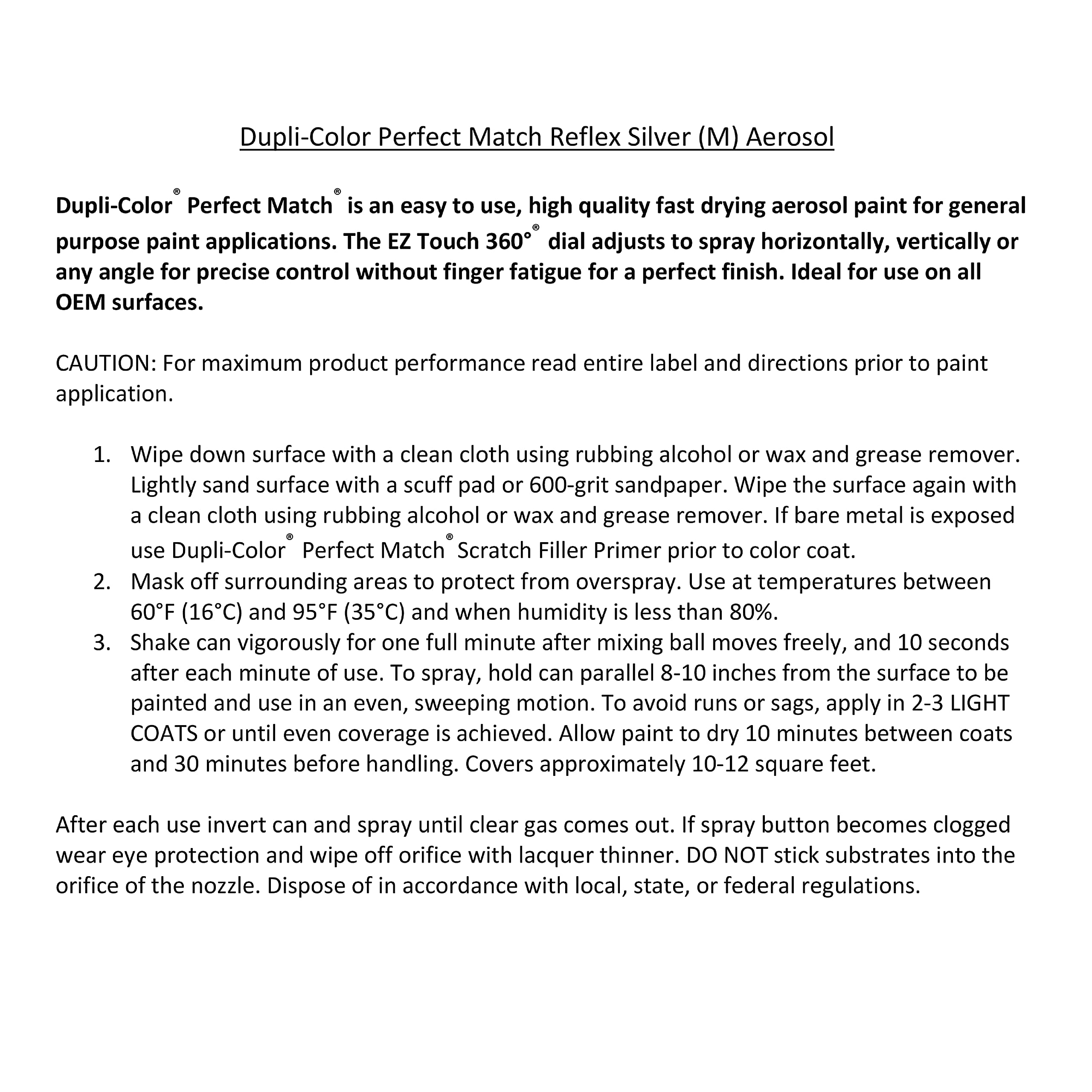Dupli-Color Perfect Match Spray Paint, 8 oz., Reflex Silver, Model EBVW20397