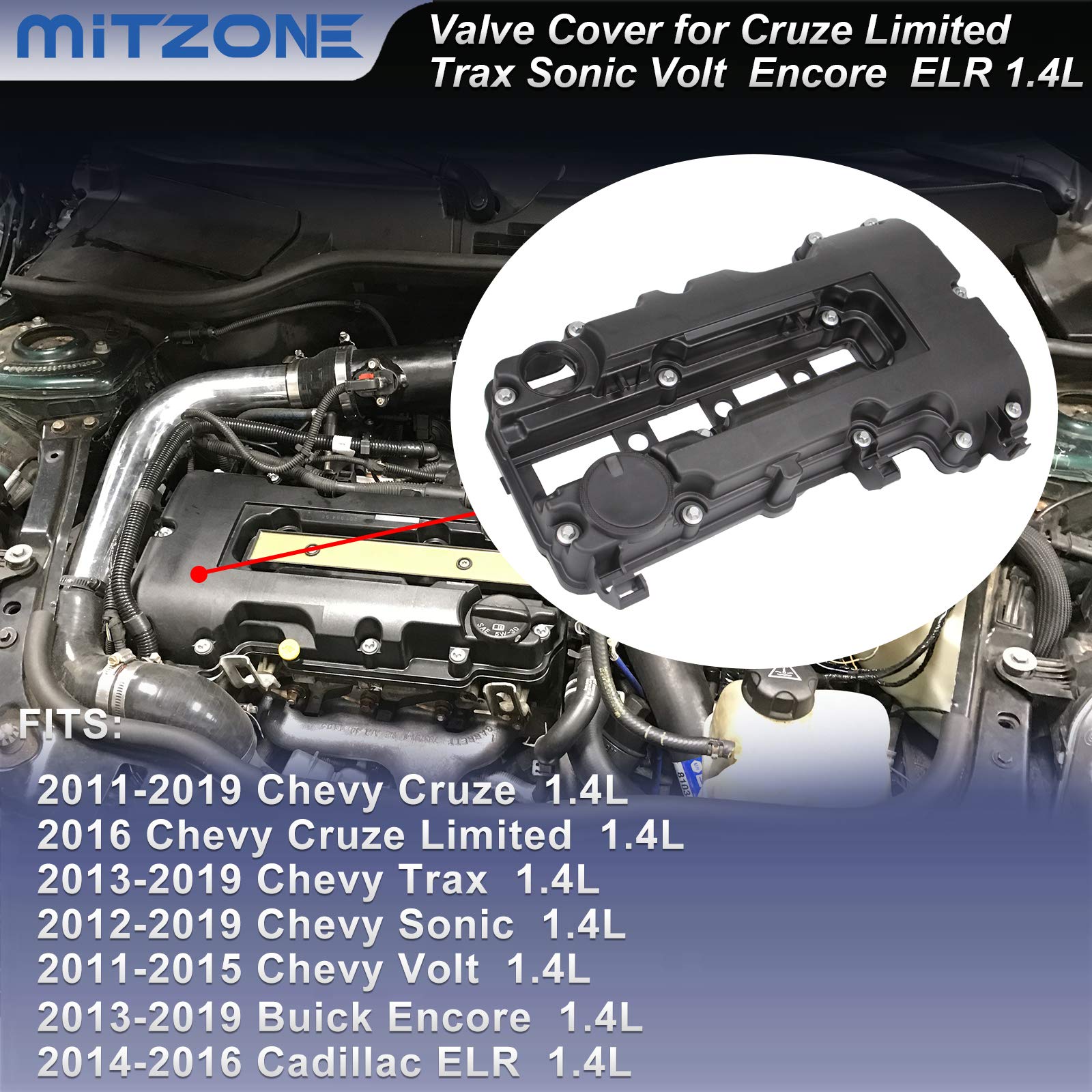 MITZONE Engine Valve Cover for 2011-2019 Chevy Cruze, Sonic, Volt, Trax, Buick Encore, Cadillac ELR 1.4L Turbo - Replaces 55573746