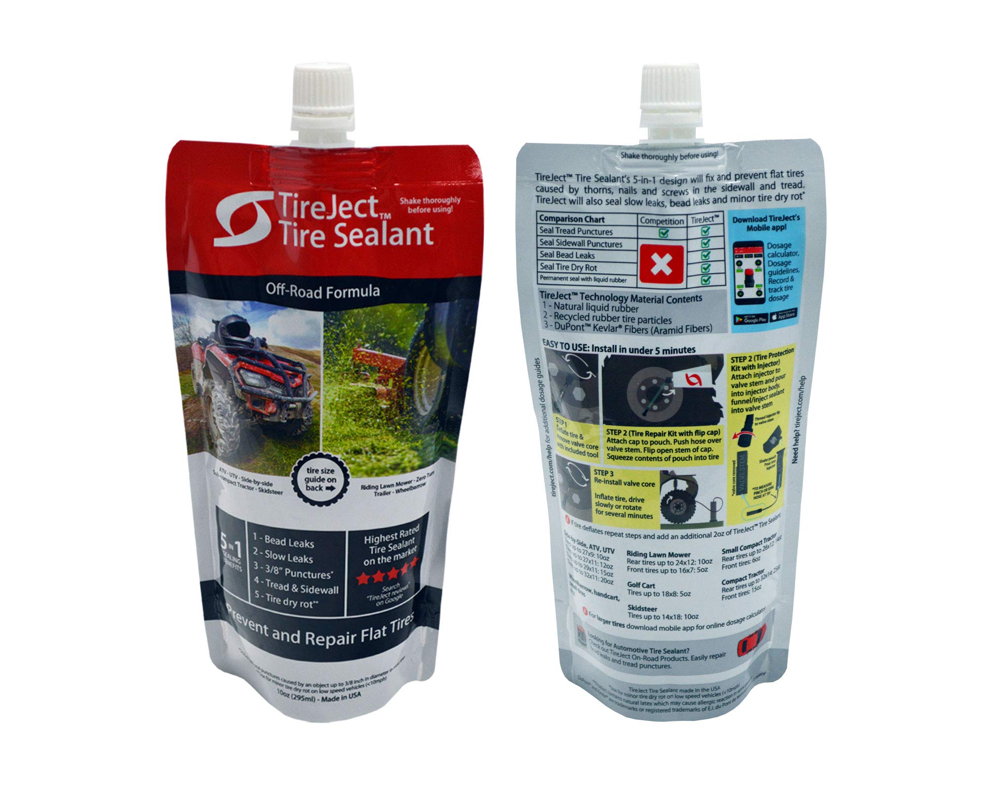 TireJect Lawn Mower Tire Sealant Kit - 5-in-1 Flat Tire Repair, 30oz, Red, Model WONSUN01