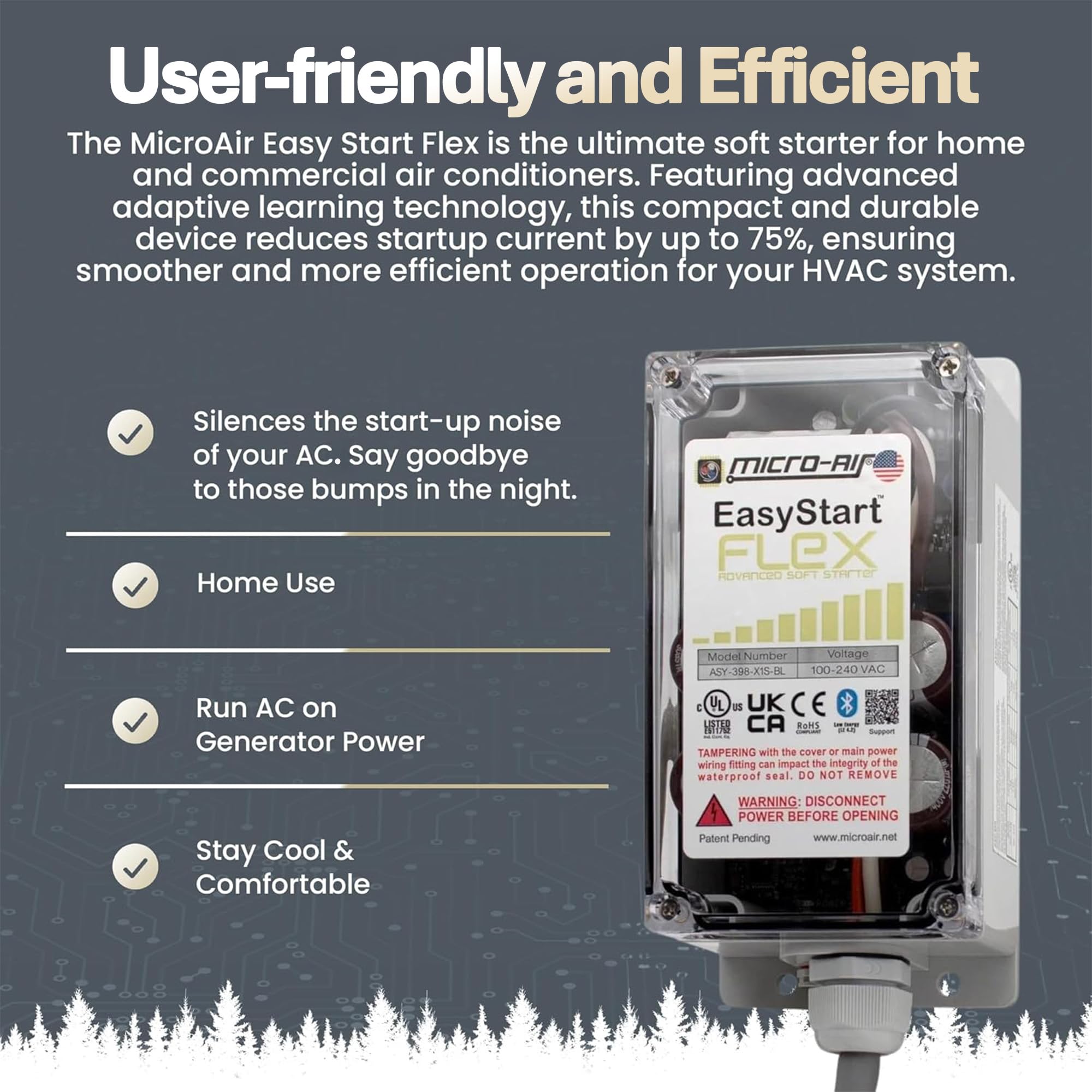 MICRO-AIR EasyStart FLEX 398 - Bluetooth Soft Start Kit for Home Air Conditioner, RV & Commercial Use, Works with Generators, Re