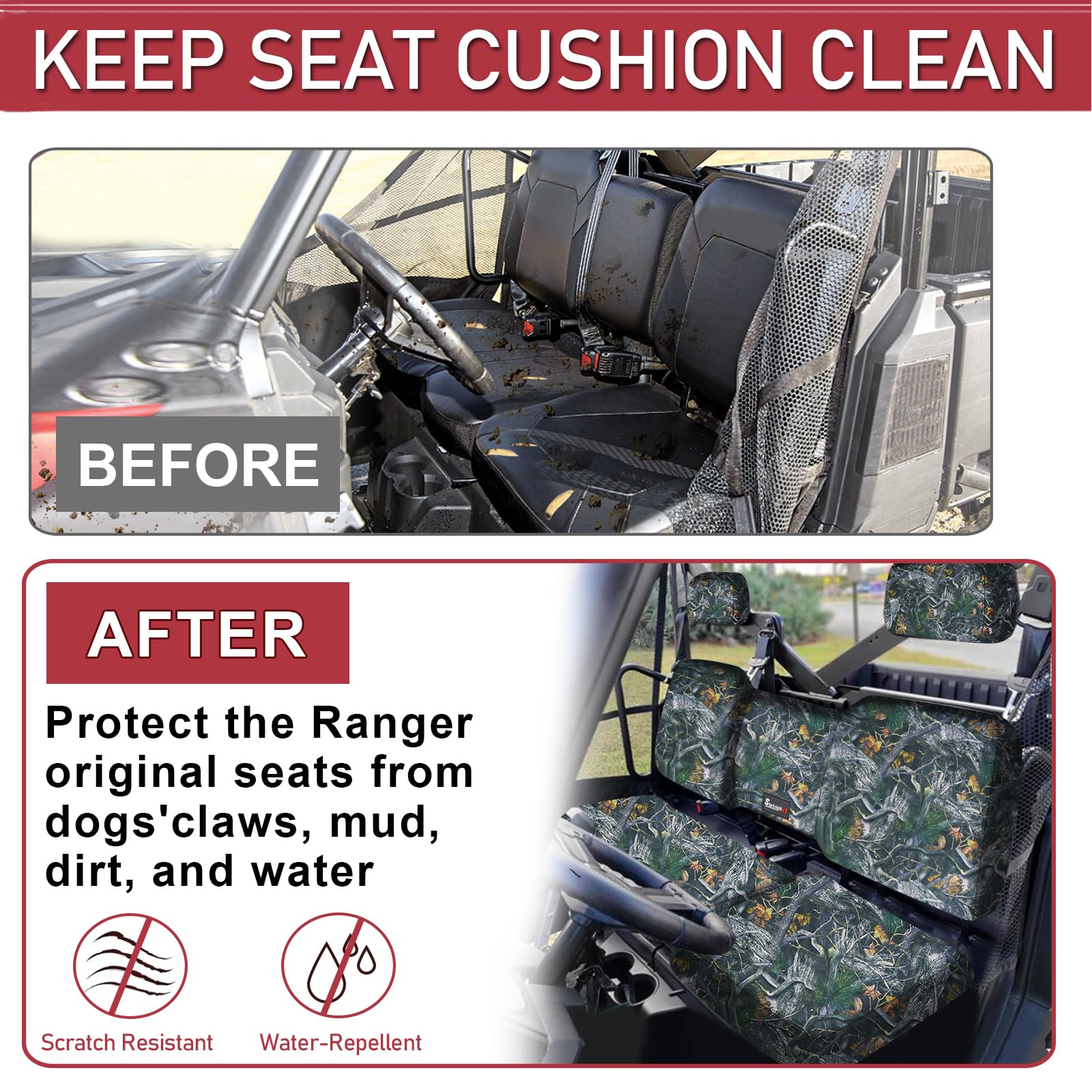 StarknightMT Ranger Seat Cover, Water-Repellent Camouflage, Compatible with Polaris Ranger 1000/XP 1000/Crew XP 1000 (2018-2023)