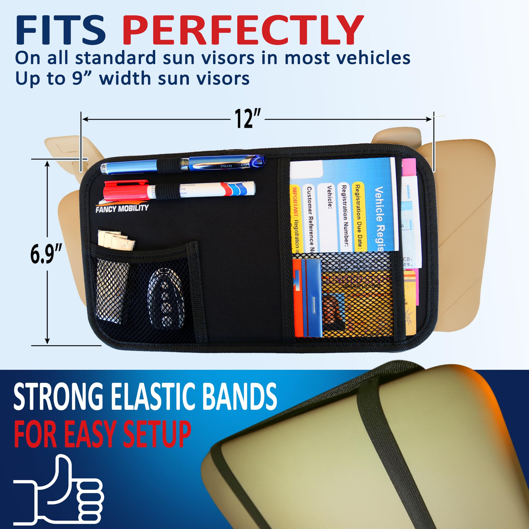 Fancy Mobility Car Sun Visor Organizer - Auto Accessories Document Holder - Car, Truck, Suv Registration & Insurance Storage Pou