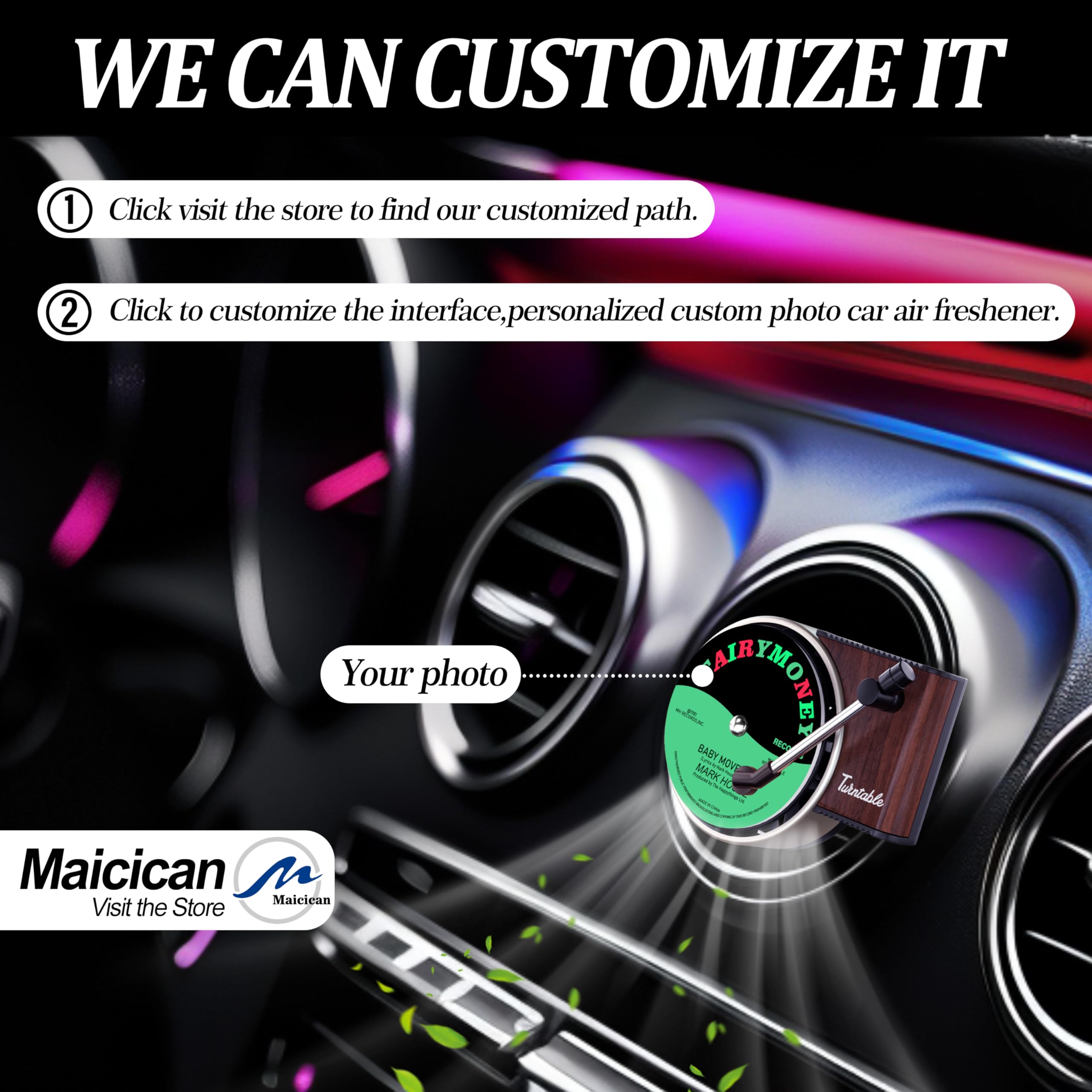 Maicican 12Pcs Customizable Car Air Freshener Vent Clip, Pop Singer Album Cover Record Player Shape, Music Lover Gifts. (Retro)