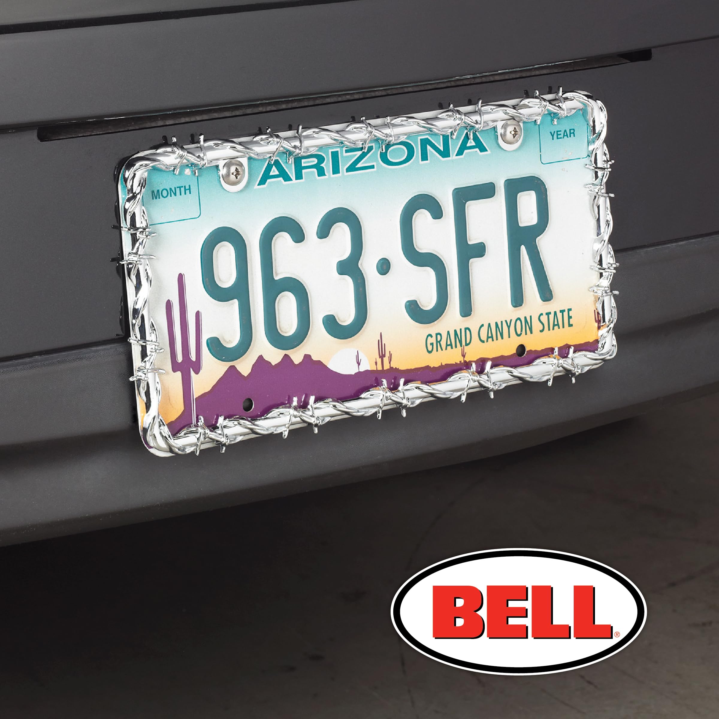 Bell Automotive 22-1-46144-8 Universal Barbed Wire Design License Plate Frame