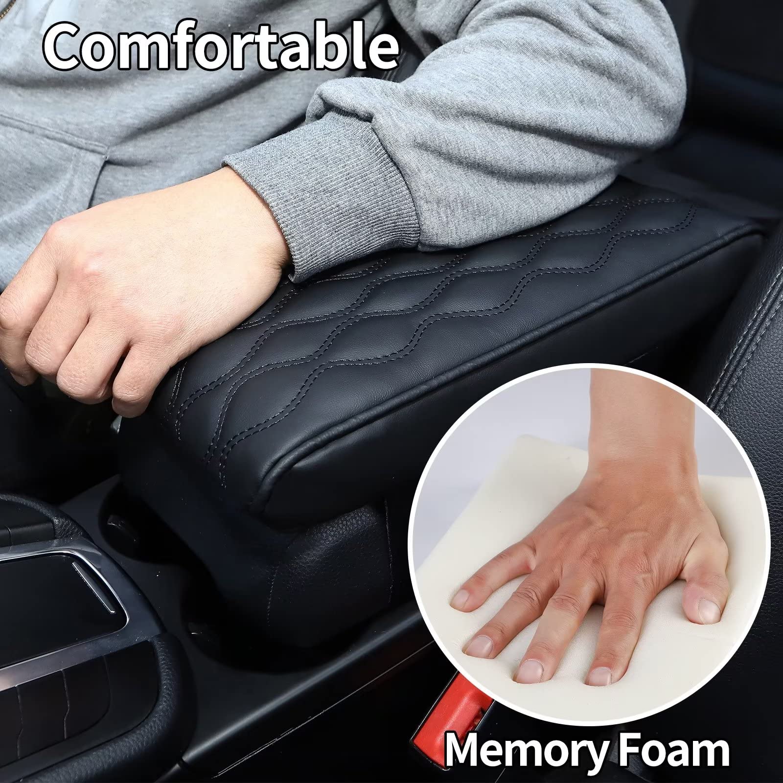 Qzhiren Car Center Console Cover-Armrest Box Mat,Memory Foam Leather Arm Rest Covering Car, Arm Rest Cushion For Suv/Truck/Vehicle(Beige)