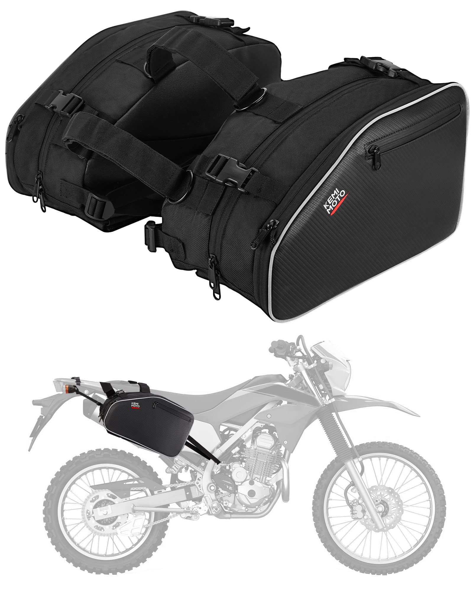 KEMIMOTO Motorcycle Saddlebags, 24L Large Capacity Storage Saddlebags with Rain Covers for Motorcycle Dirt Bike Dual Sport Motor