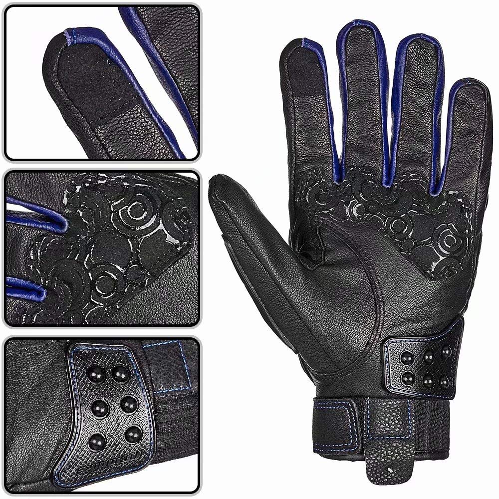 Ilm Alloy Steel Leather Hard Knuckle Touchscreen Motorcycle Bicycle Motorbike Powersports Racing Gloves (Xxl, (Leather) Blue) Model 10Cl