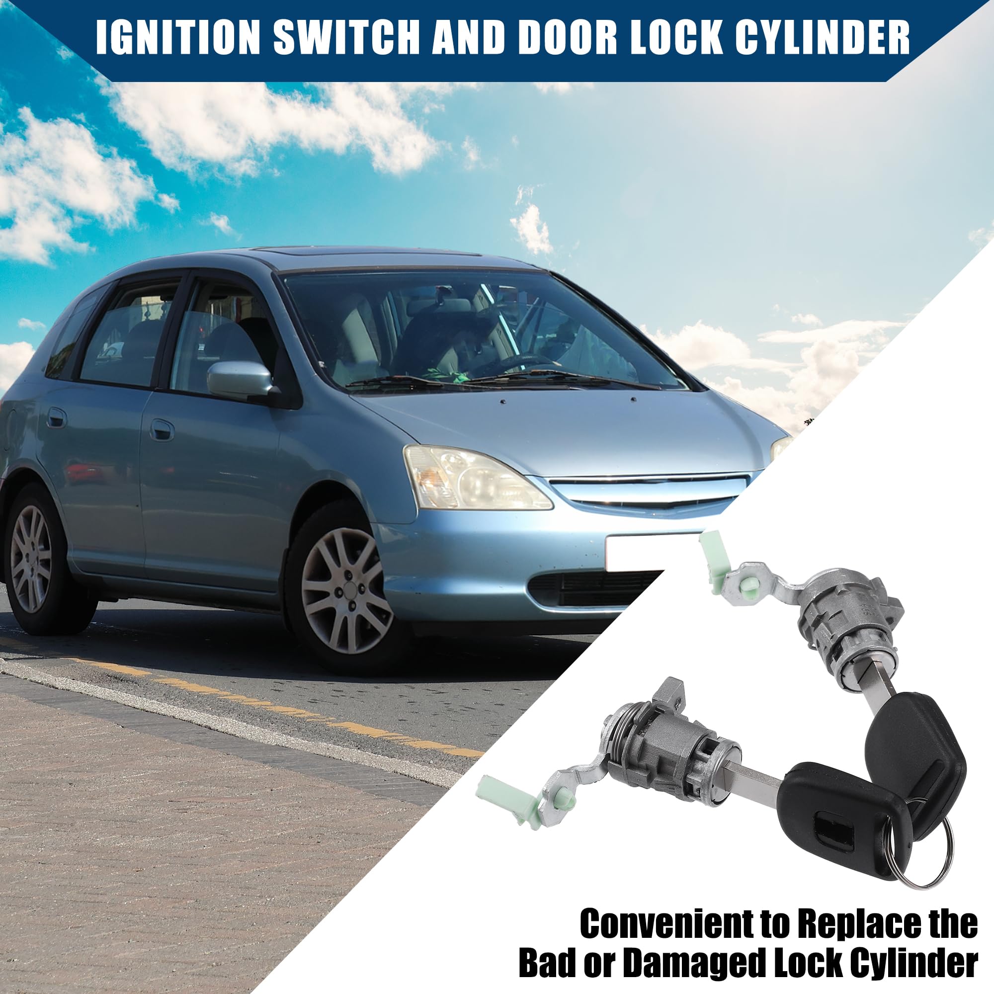 Hihaha No.06351TE0A11/72145S73003 / Outer/Ignition Switch Cylinder Lock Front Door Lock Cylinder with Keys for Honda Civic 2003-