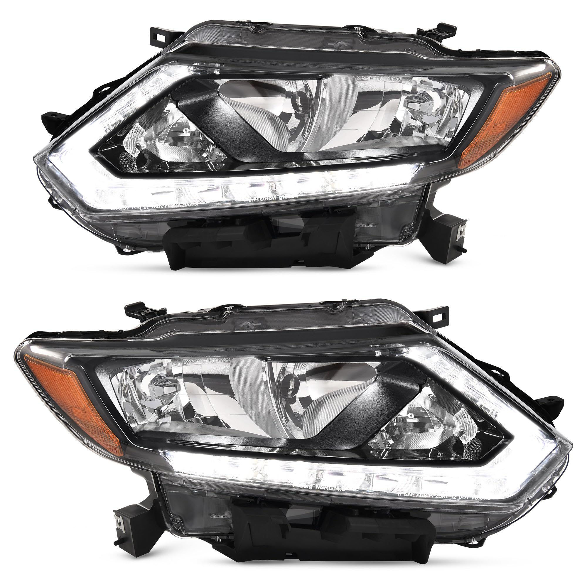 AUTOSAVER88 LED DRL Headlight Assembly kit Compatible with 2014-2016 Nissan Rogue Headlamp Replacement Clear Lens Black Housing 