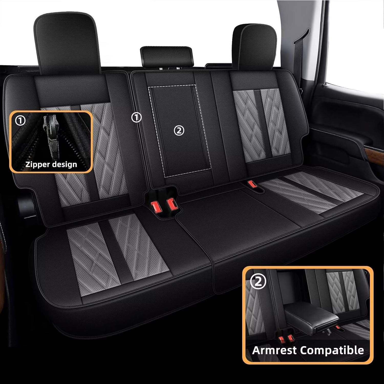 AOMSAZTO Ford Ranger Seat Covers: Full Set Custom Fit 2019 2020 2021 2022 2023 2024 2025 Ford Ranger Breathable Waterproof Leath