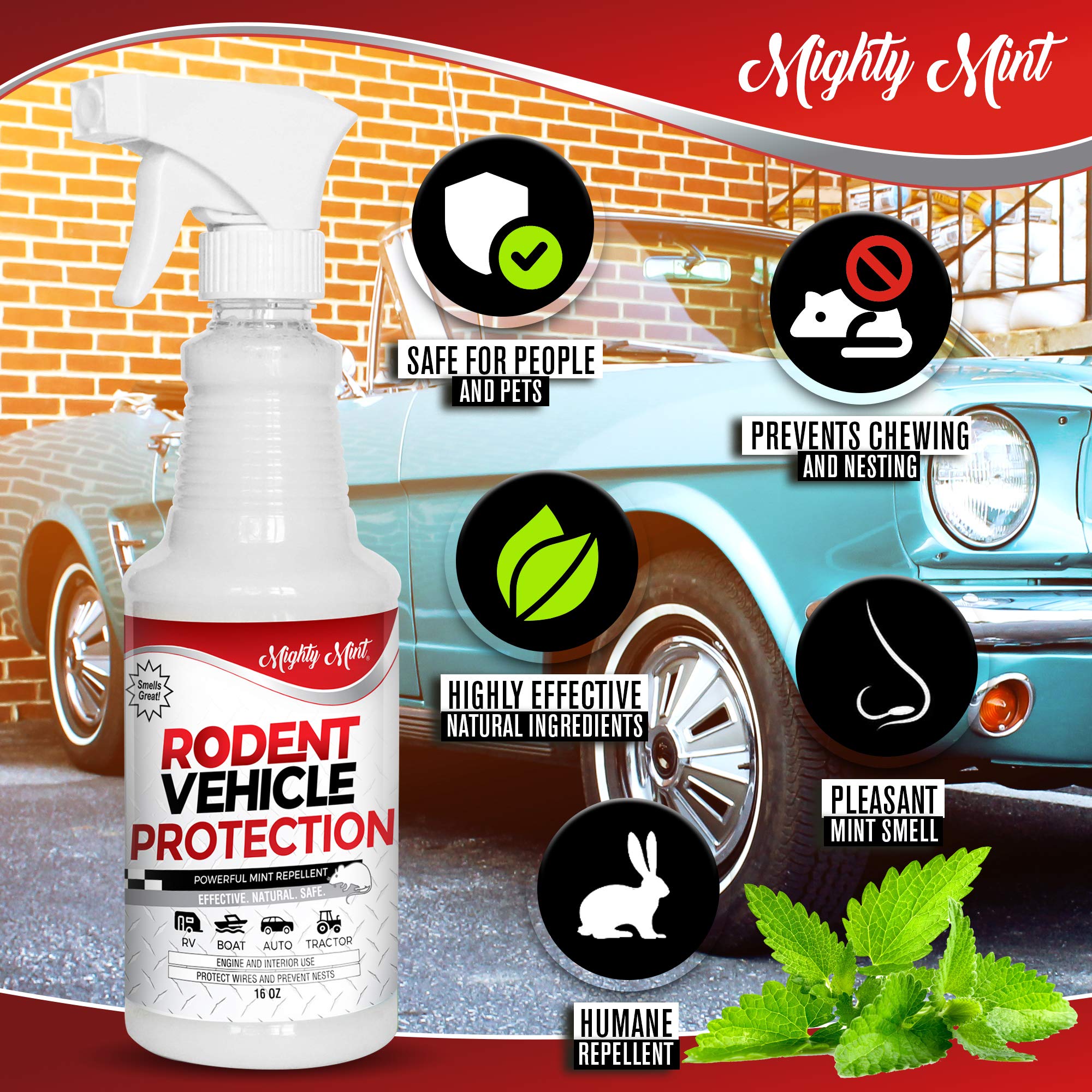 Mighty Mint Rodent Repellent Spray for Vehicles - Effective for Cars, Trucks, RVs & Boats