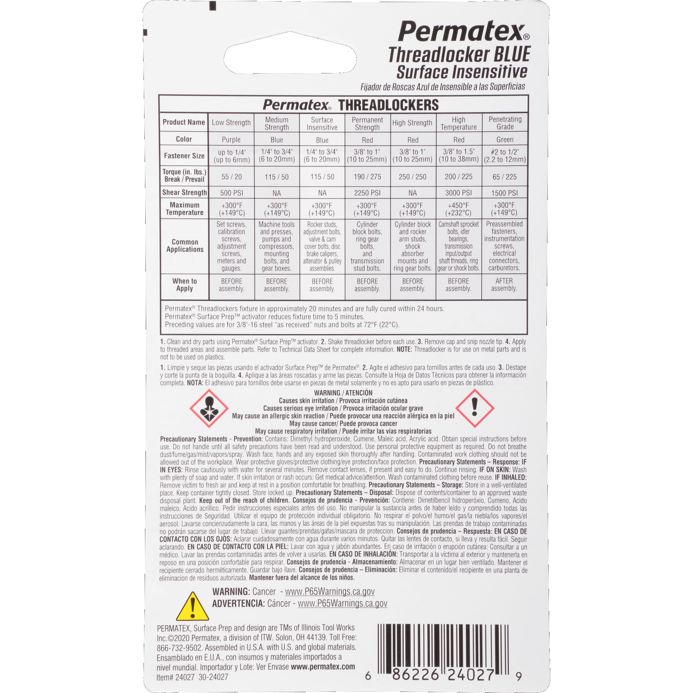 Permatex 24027 Surface Insensitive Threadlocker Blue, 6 Ml