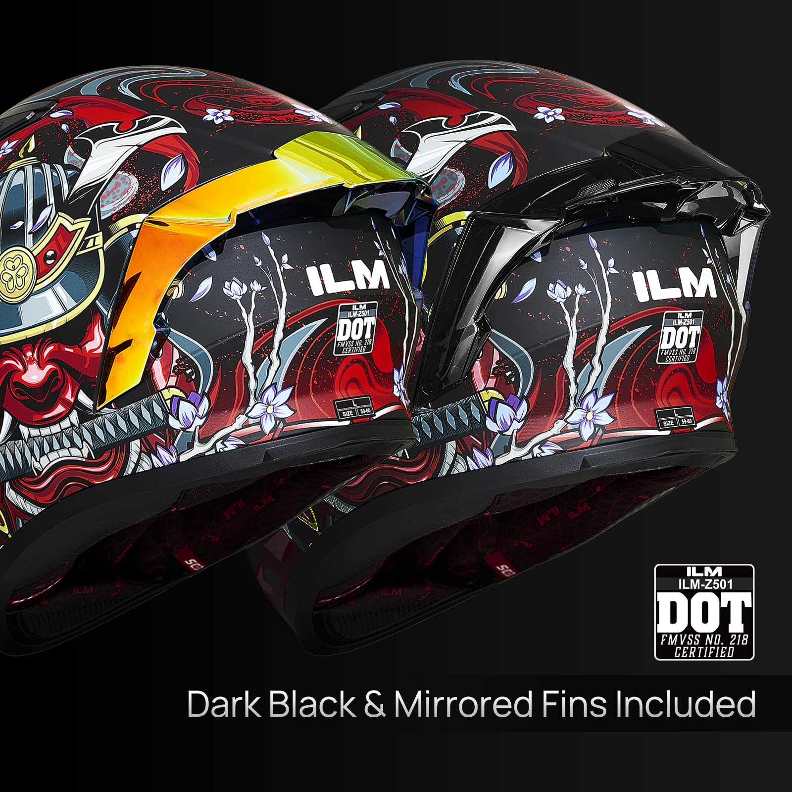 Ilm Motorcycle Helmet Full Face With Pinlock Compatible Clear&Tinted Visors And Fins Street Bike Motocross Casco Dot Model Z501(Armor Red, X-Large)