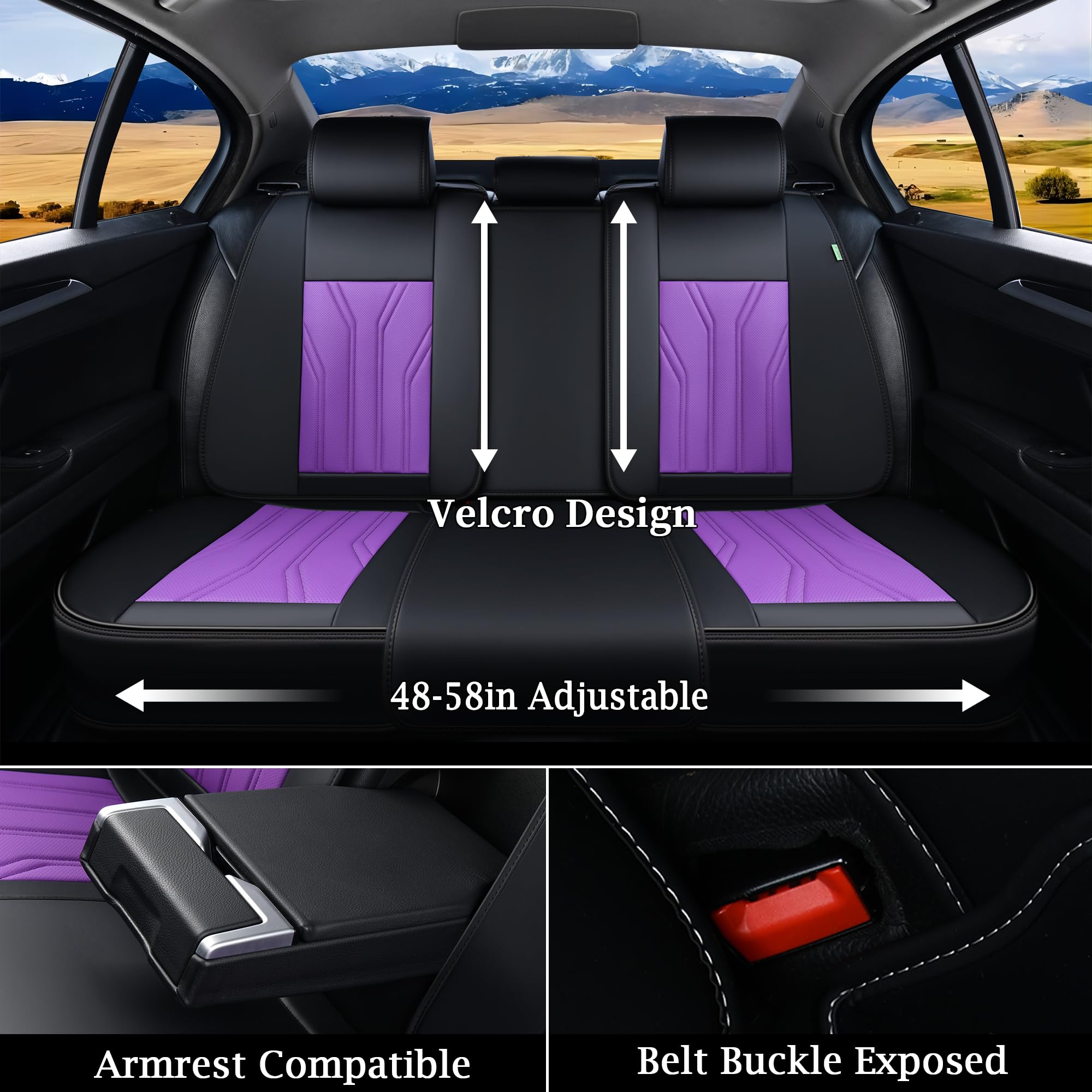 FLORICH Full Set Automotive Seat Covers, Leather Purple & Black, KWZ-204 for 5 Seats, Car Seat Protectors for Most Cars and Trucks