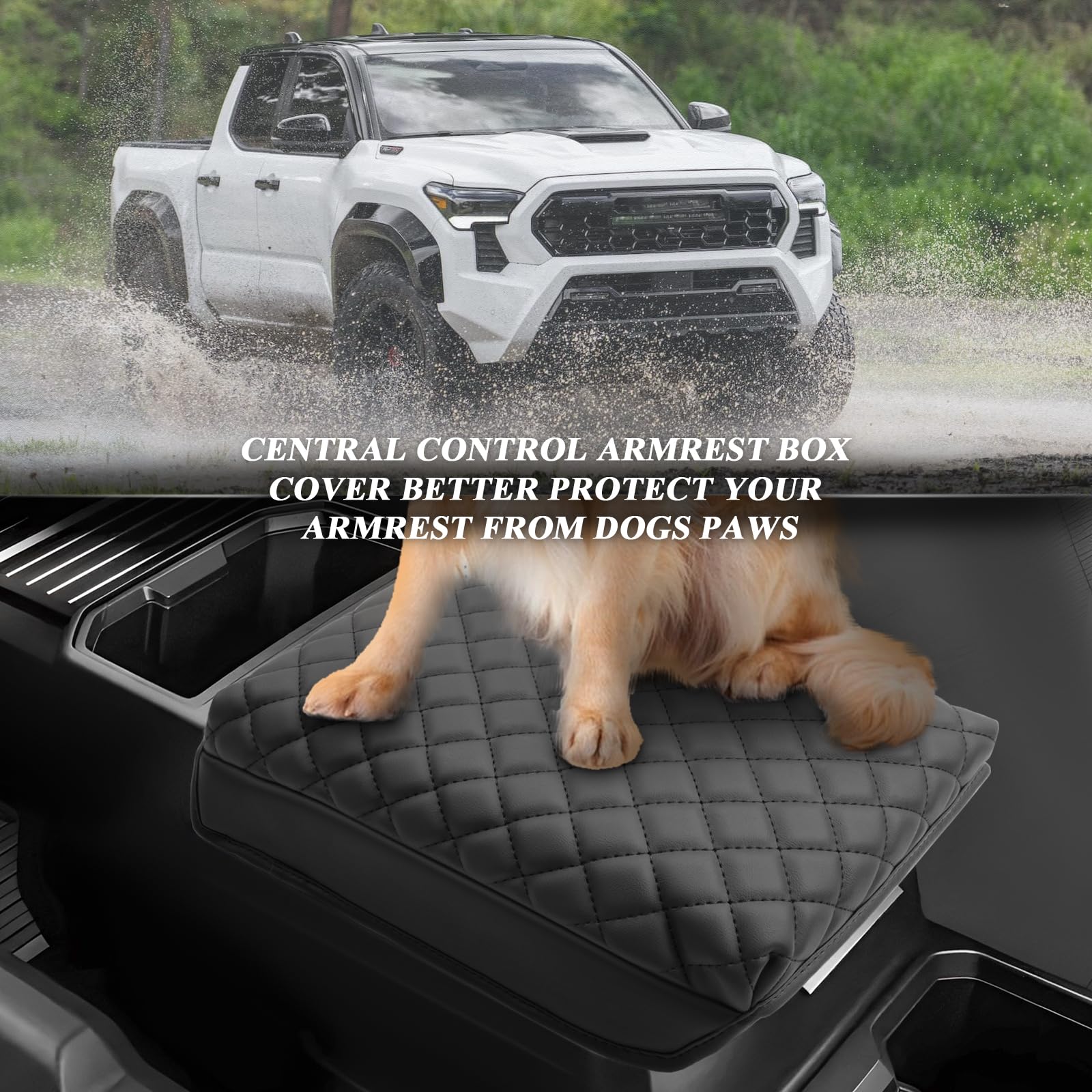 BIBIBO Center Console Cover for 2024-2025 Toyota Tacoma - Black Armrest Pad & Lid Protector