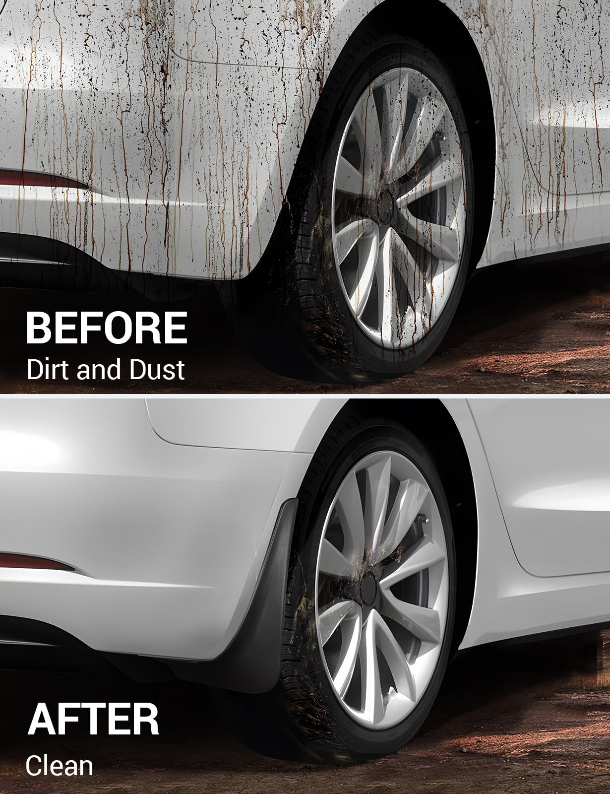 Basenor 2017-2023 Tesla Model 3 Mud Flaps Splash Guards Fenders No Drilling No Tape Mudflaps All Weather Protector Mudguards For