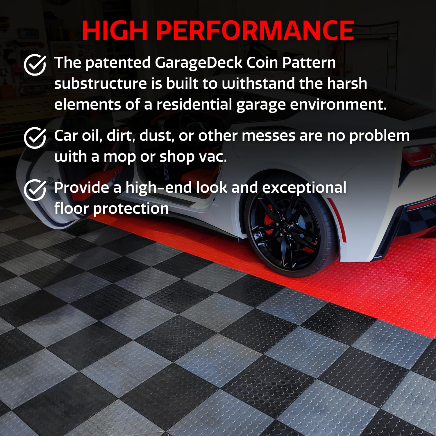 Big Floors Garagedeck Coin Pattern, Durable Copolymer Interlocking Modular Non-Slip Garage Flooring Tile (48 Pack), White