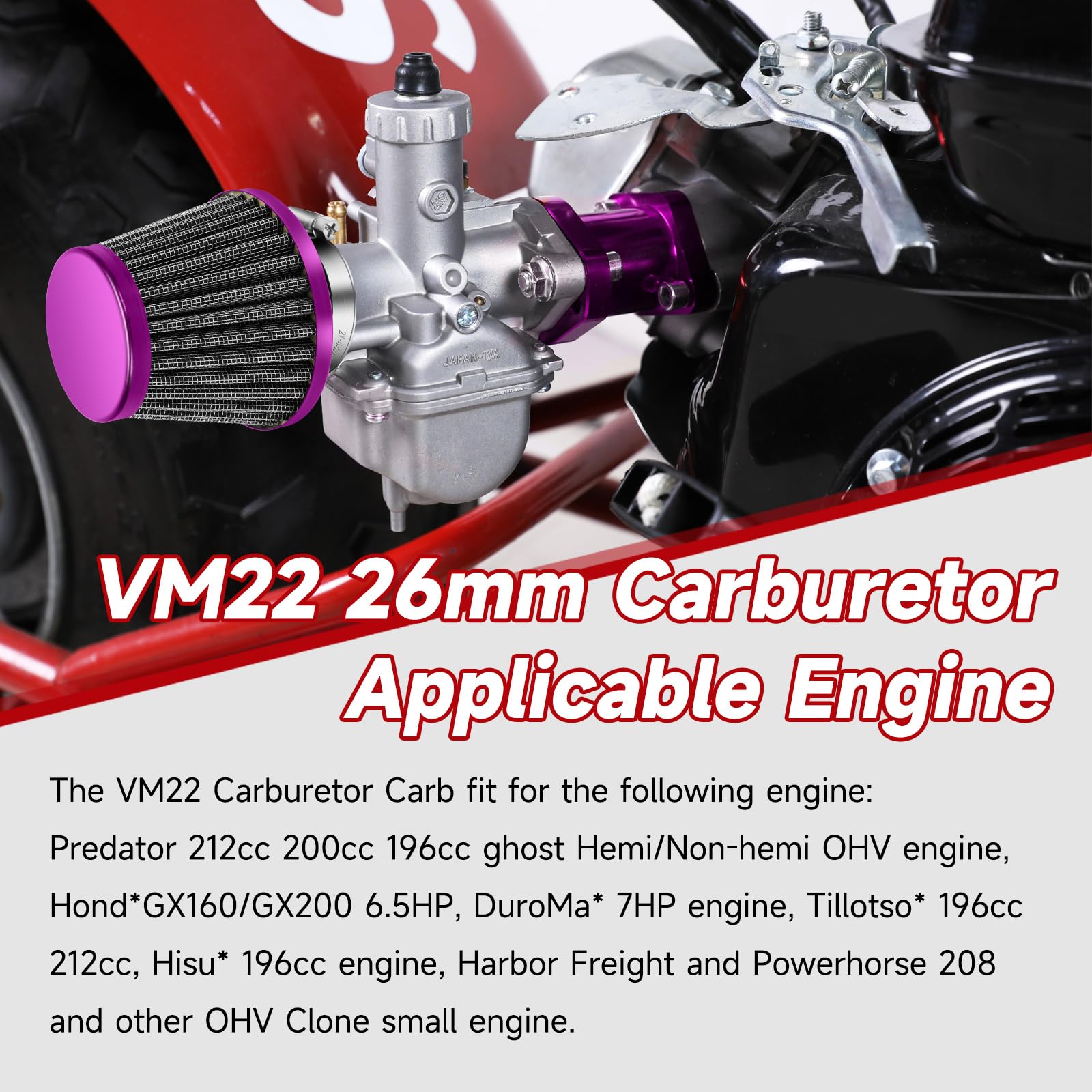 FVRITO VM22 Carburetor Throttle Kit for Predator 212 & Baja Warrior 196cc - Purple, Model FV-HYQ026-PL